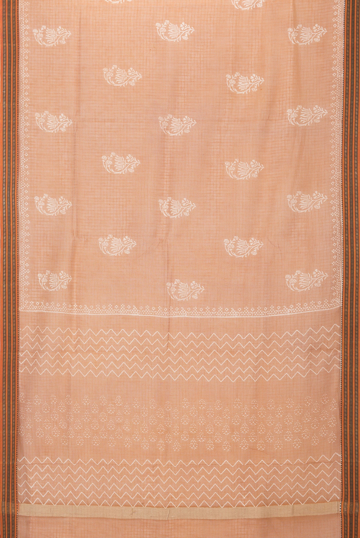 Flat view of Brown Dual Tone Kota Silk Saree with Checked design on the body and Thread Border. 