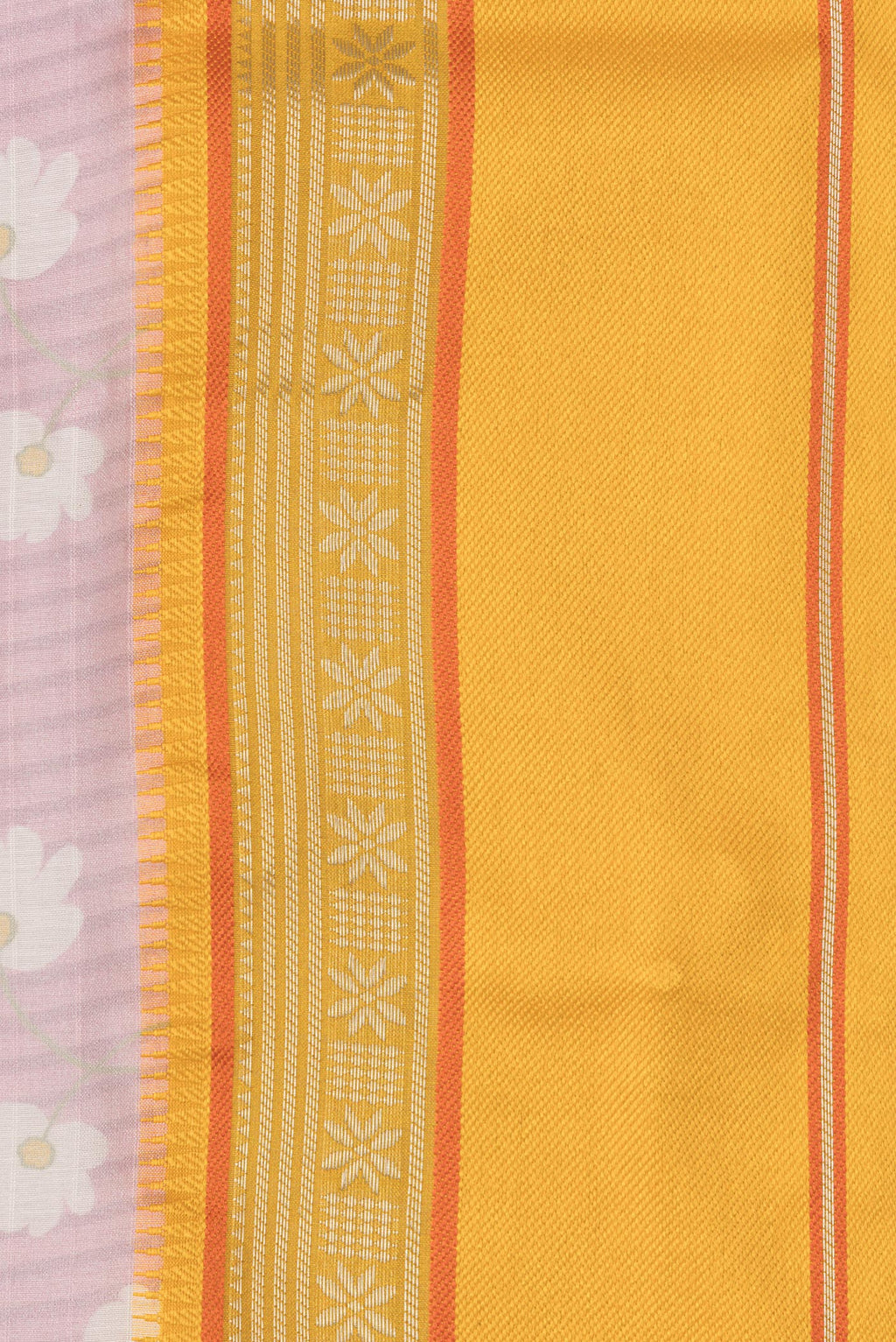 Border image of Pure Silk Pink Dual Tone Chanderi Saree with Printed design on the body and Zari And Thread Border. 