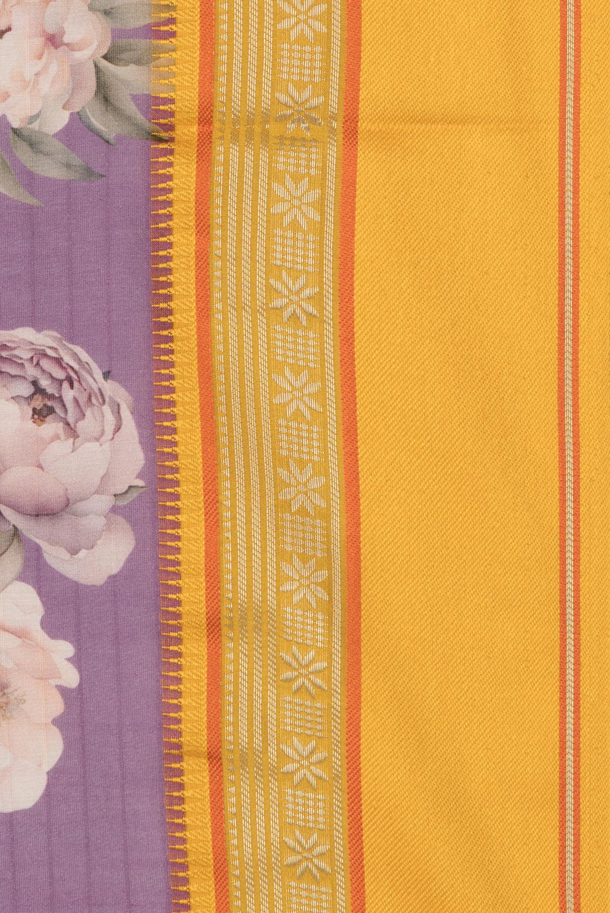 Border image of Pure Silk Purple Dual Tone Chanderi Saree with Printed design on the body and Zari And Thread Border. 