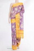 Pure Silk Purple Dual Tone Chanderi Saree with Printed design on the body and Zari And Thread Border.  displayed on a mannequin