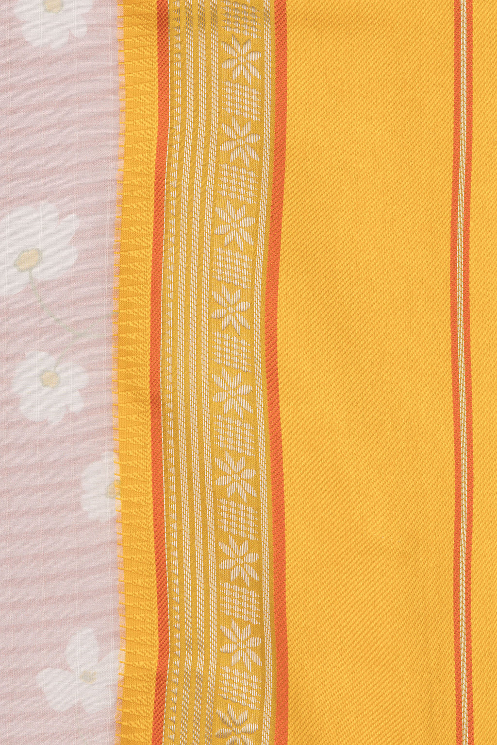 Border image of Pure Silk Rose Gold Dual Tone Chanderi Saree with Printed design on the body and Zari And Thread Border. 