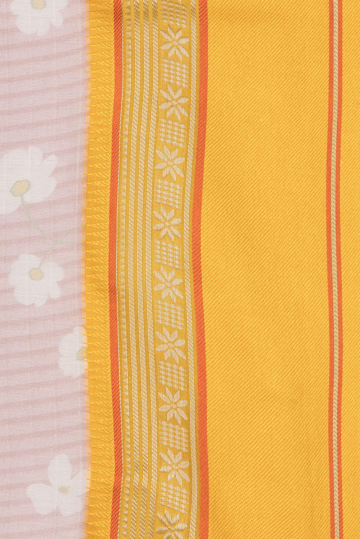 Border image of Pure Silk Rose Gold Dual Tone Chanderi Saree with Printed design on the body and Zari And Thread Border. 