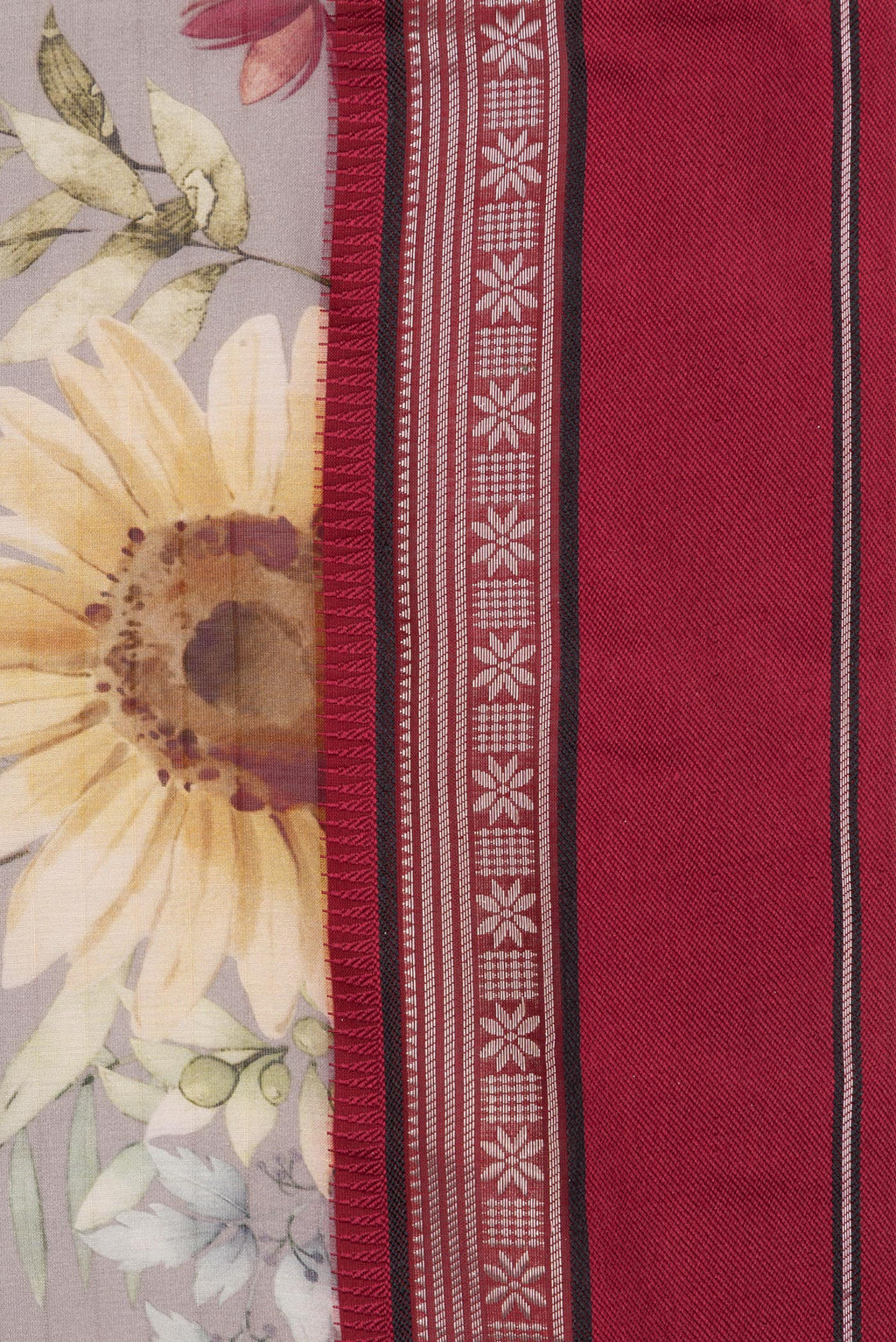 Border image of Pure Silk Grey Dual Tone Chanderi Saree with Printed design on the body and Zari And Thread Border. 