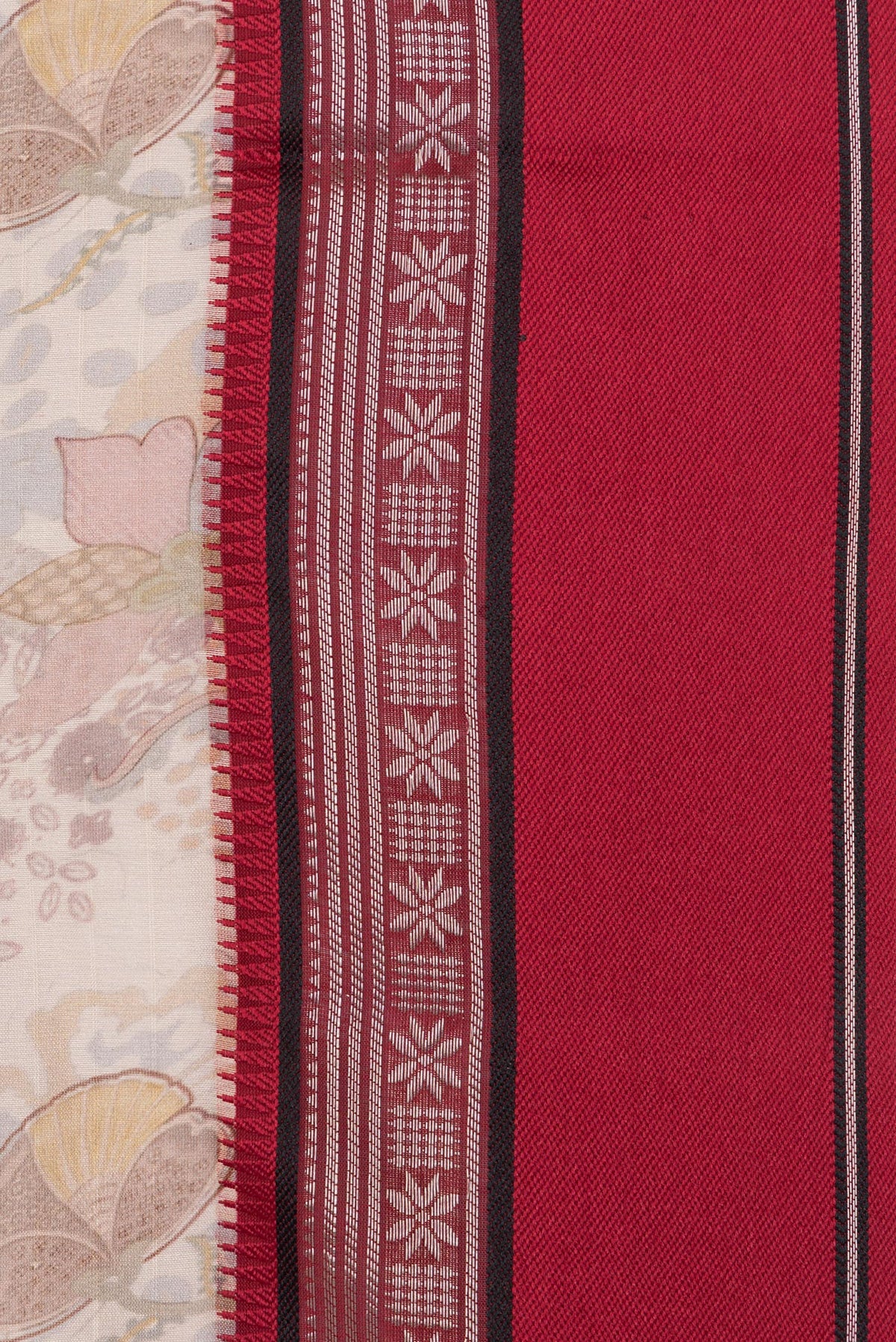 Border image of Pure Silk Beige Dual Tone Chanderi Saree with Printed design on the body and Zari And Thread Border. 