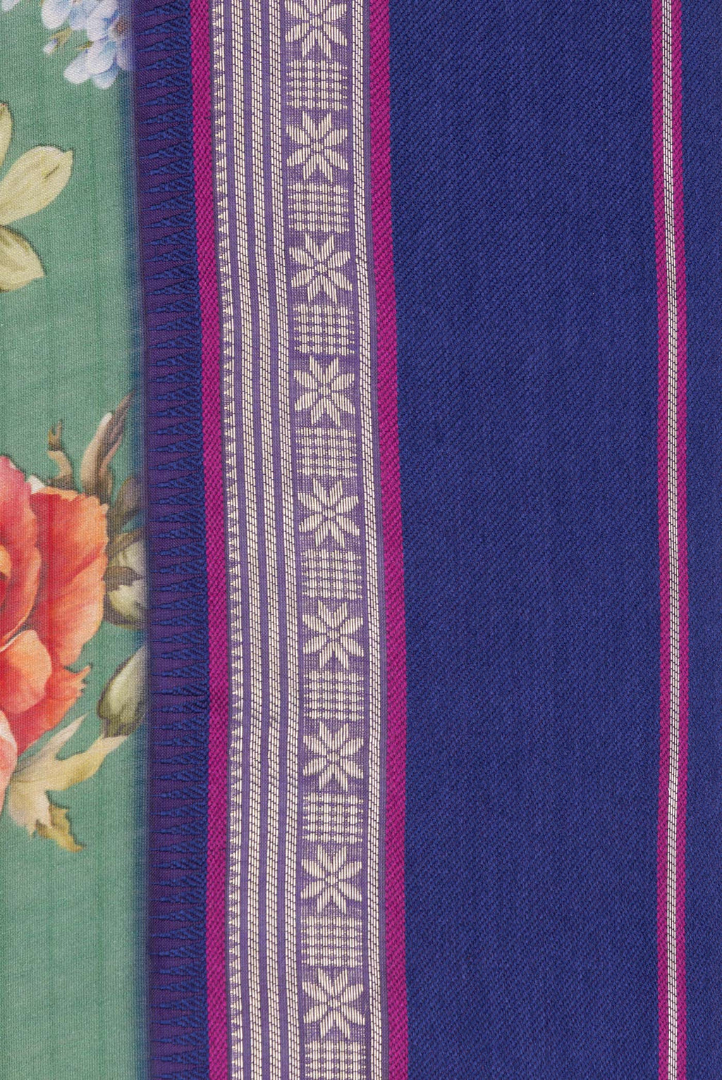 Border image of Pure Silk Green Dual Tone Chanderi Saree with Printed design on the body and Zari And Thread Border. 