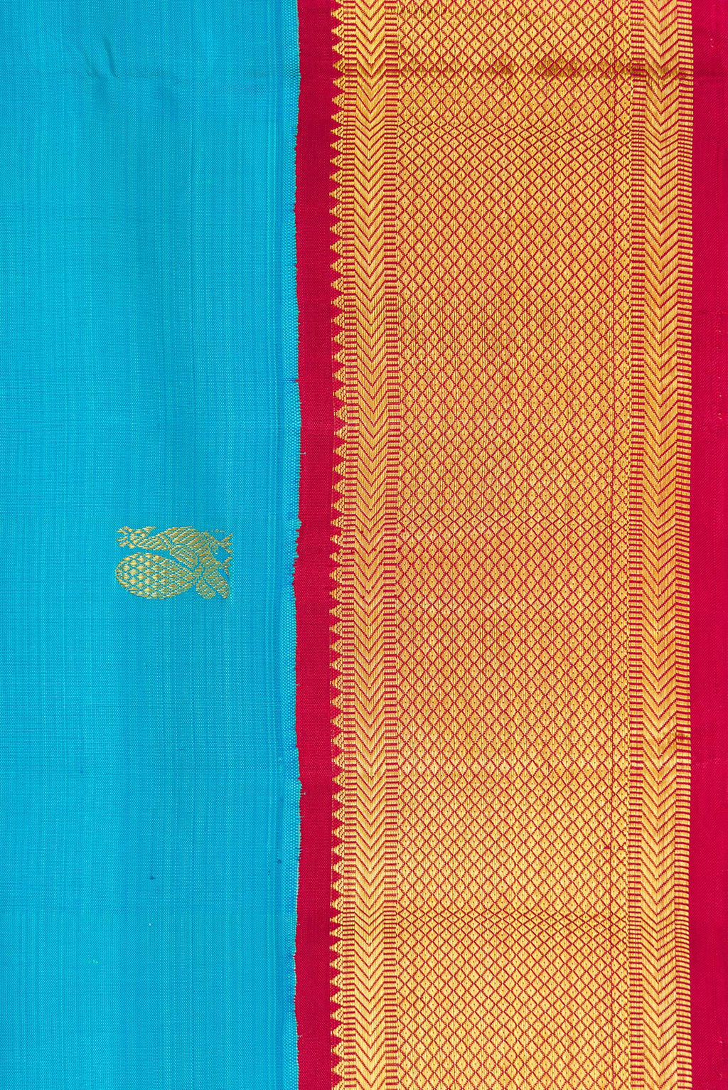 Border image of Pure Silk Pure Zari Sky Blue Dual Tone Kanchipuram Nine Yards Saree with Zari Butta on the body and Zari Border. 