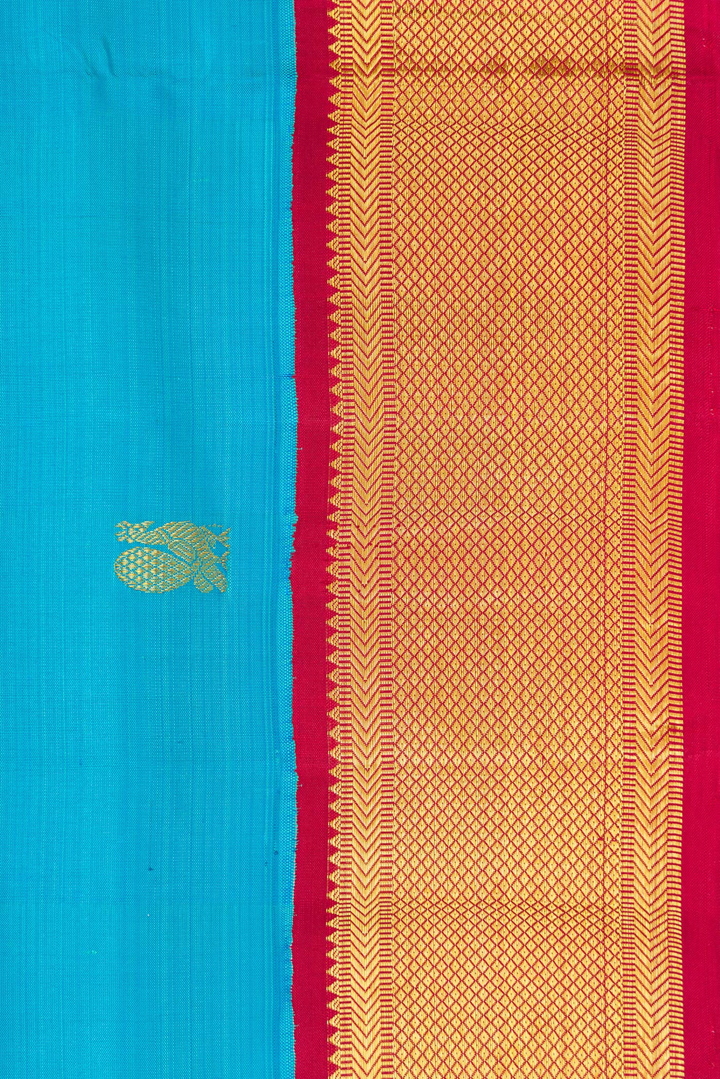 Border image of Pure Silk Pure Zari Sky Blue Dual Tone Kanchipuram Nine Yards Saree with Zari Butta on the body and Zari Border. 