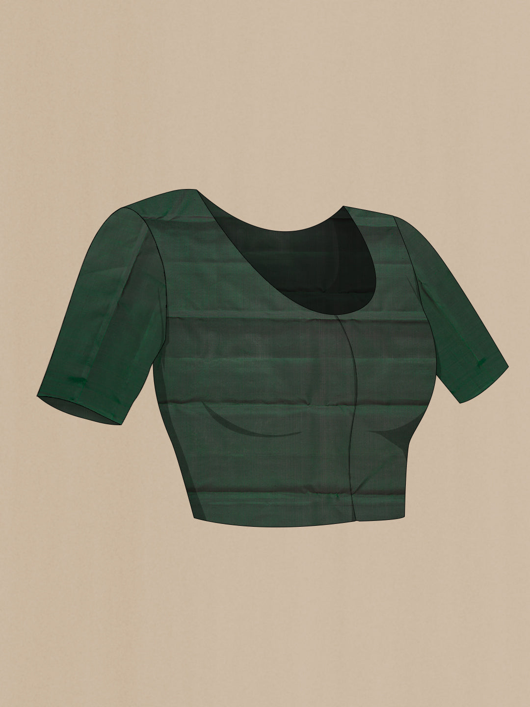 Close up image of the blouse of Pure Silk Pure Zari Green Dual Tone Kanjivaram Saree with Checked design on the body and Without Border. 