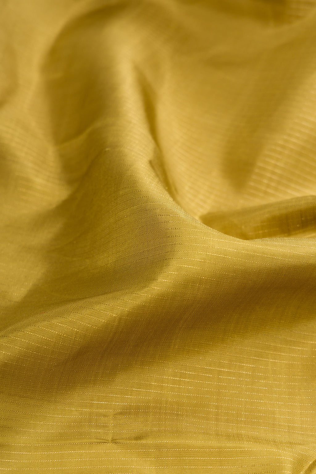Close up of Mehandi Green Dual Tone Kanchipuram Silk Saree with Stripes on the body and Fancy Border.  displaying folds