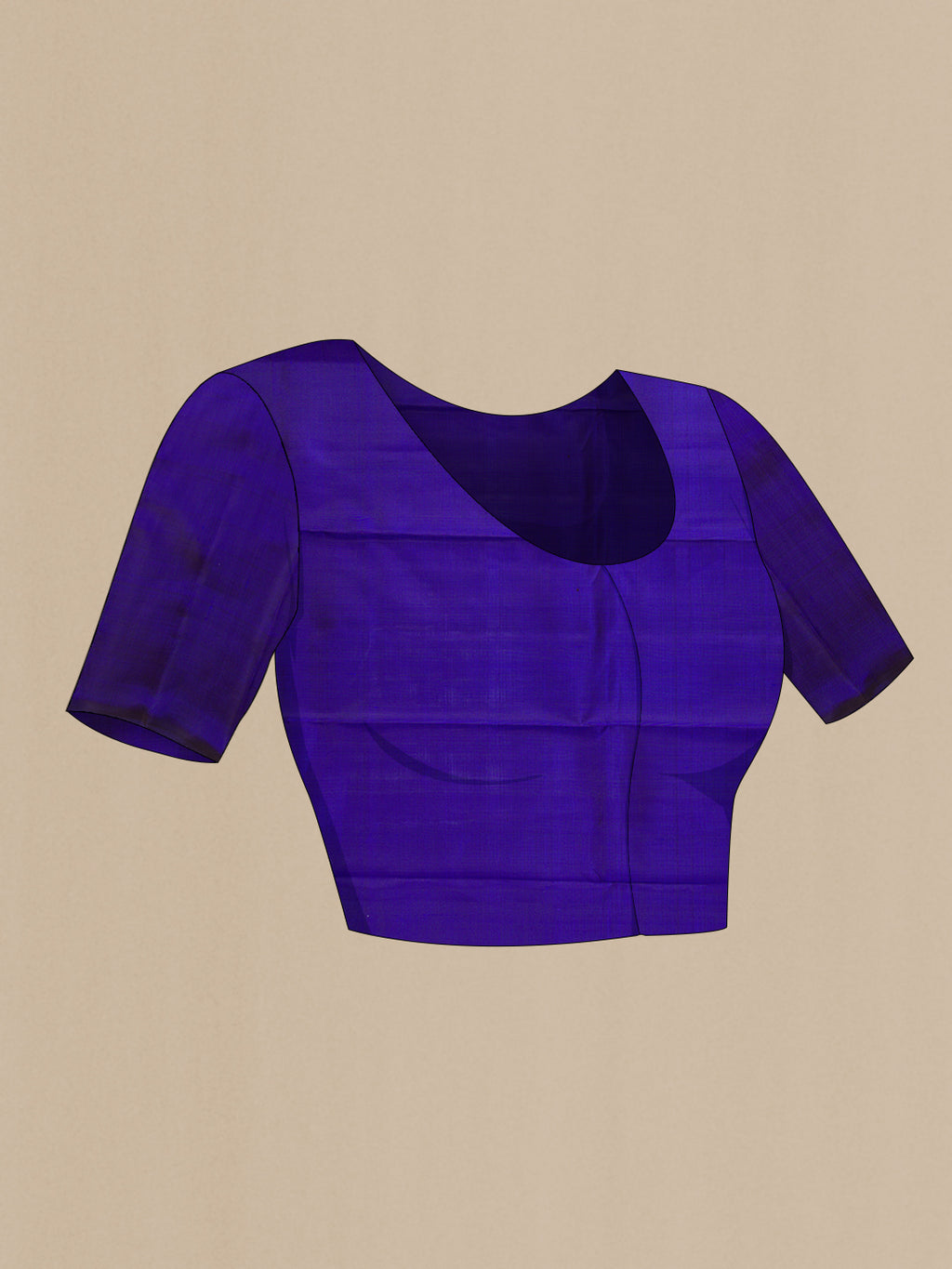 Close up image of the blouse of Pure Silk Pure Zari Navy Blue Dual Tone Kanchipuram Saree with Stripes on the body and Fancy Border. 