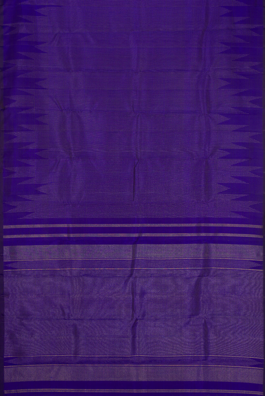 Flat view of Pure Silk Pure Zari Navy Blue Dual Tone Kanchipuram Saree with Stripes on the body and Fancy Border. 