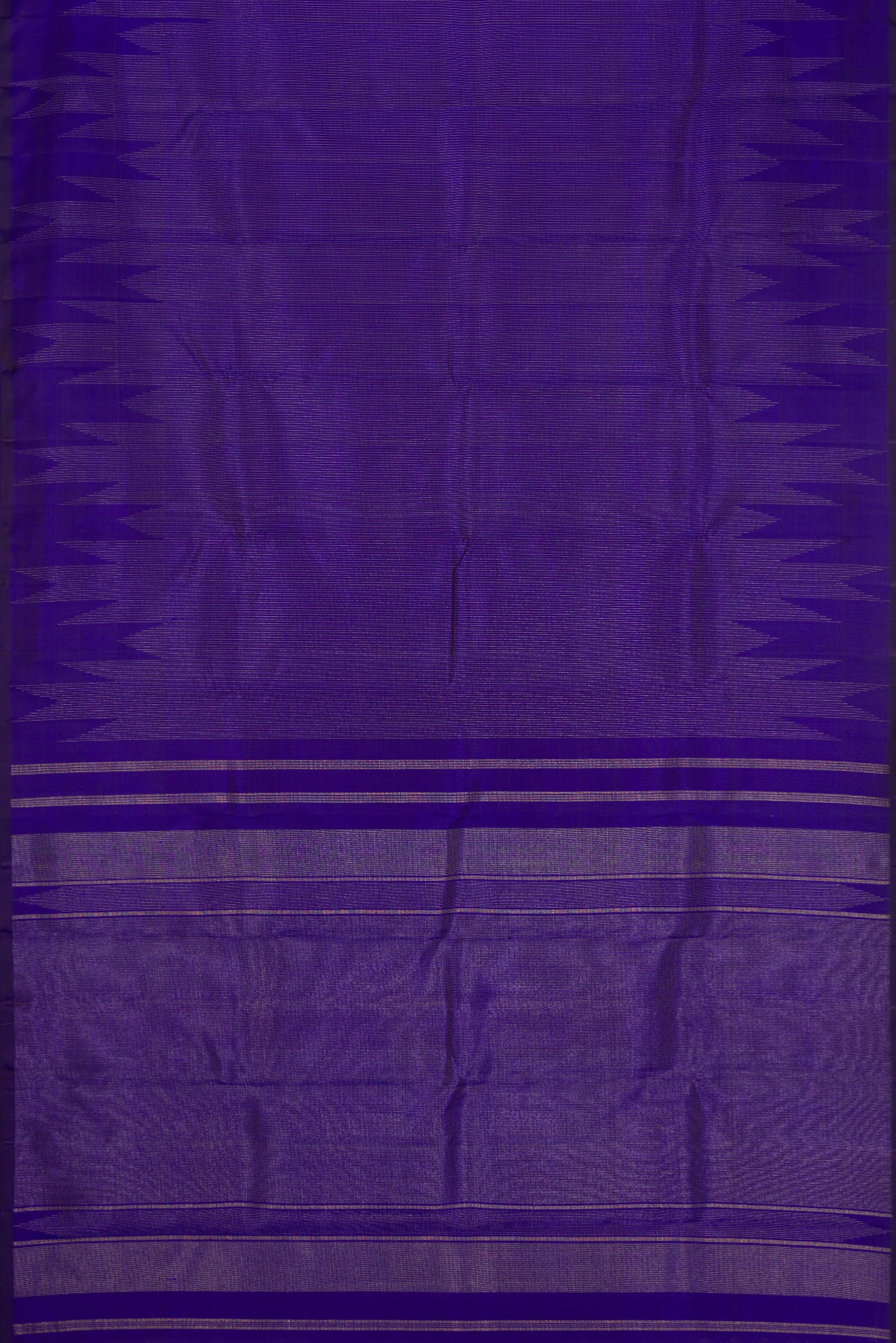 Flat view of Pure Silk Pure Zari Navy Blue Dual Tone Kanchipuram Saree with Stripes on the body and Fancy Border. 