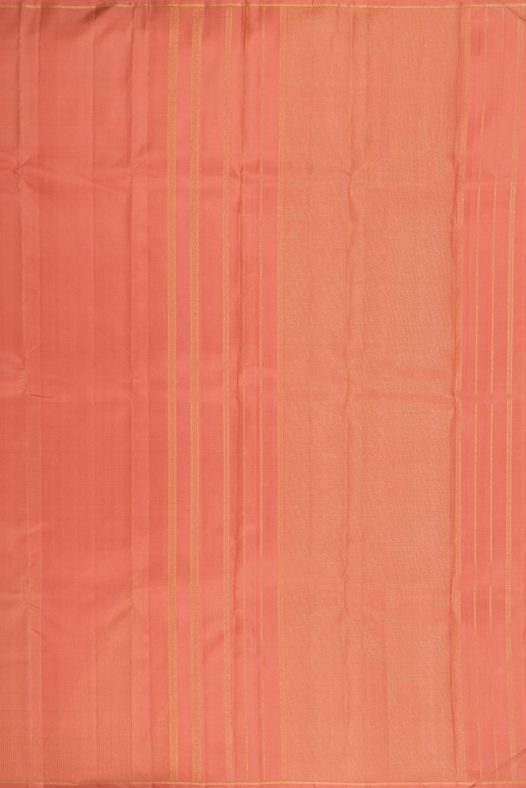 Close up image of the pallu of Pure Silk Pure Zari Golden Peach Dual Tone Kanjivaram Saree with Stripes on the body and Fancy Border. 