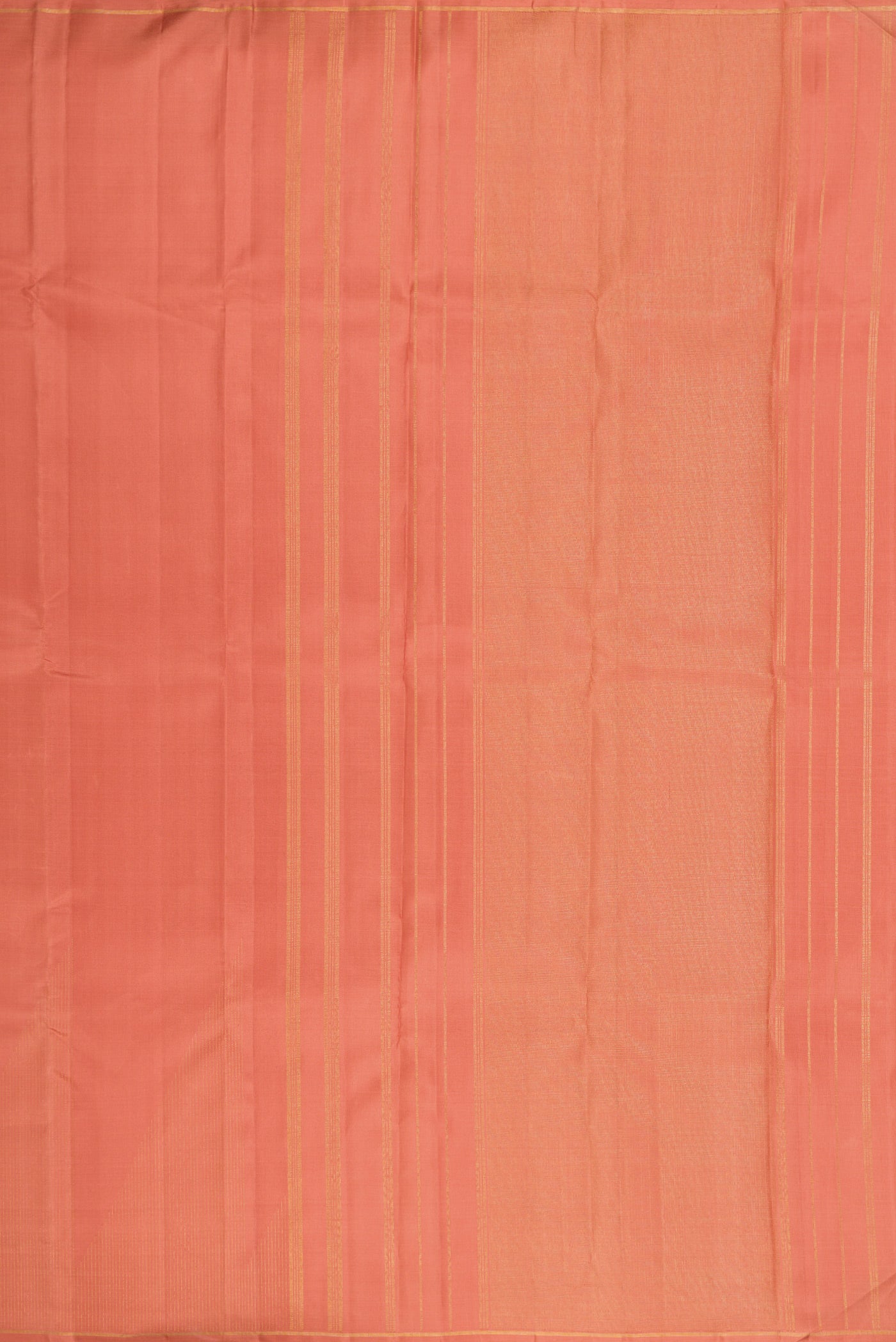Close up image of the pallu of Pure Silk Pure Zari Golden Peach Dual Tone Kanjivaram Saree with Stripes on the body and Fancy Border. 