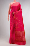 Pure Silk Pure Zari Coral Dual Tone Kanchipuram Saree with Zari Butta on the body and Fancy Border.  displayed on a mannequin
