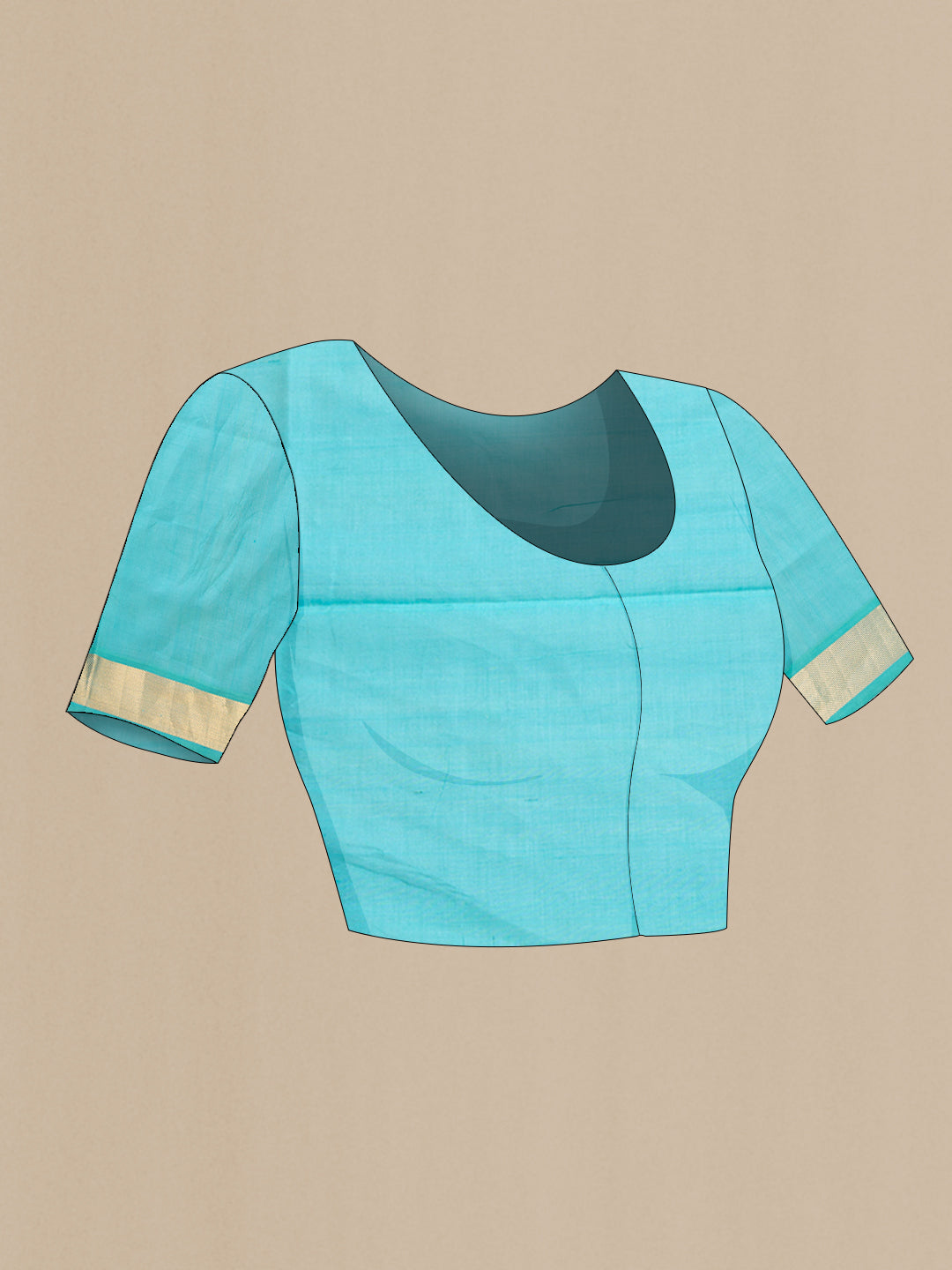 Close up image of the blouse of Lavender Silk Cotton Saree with Plain Body and Zari Border. 