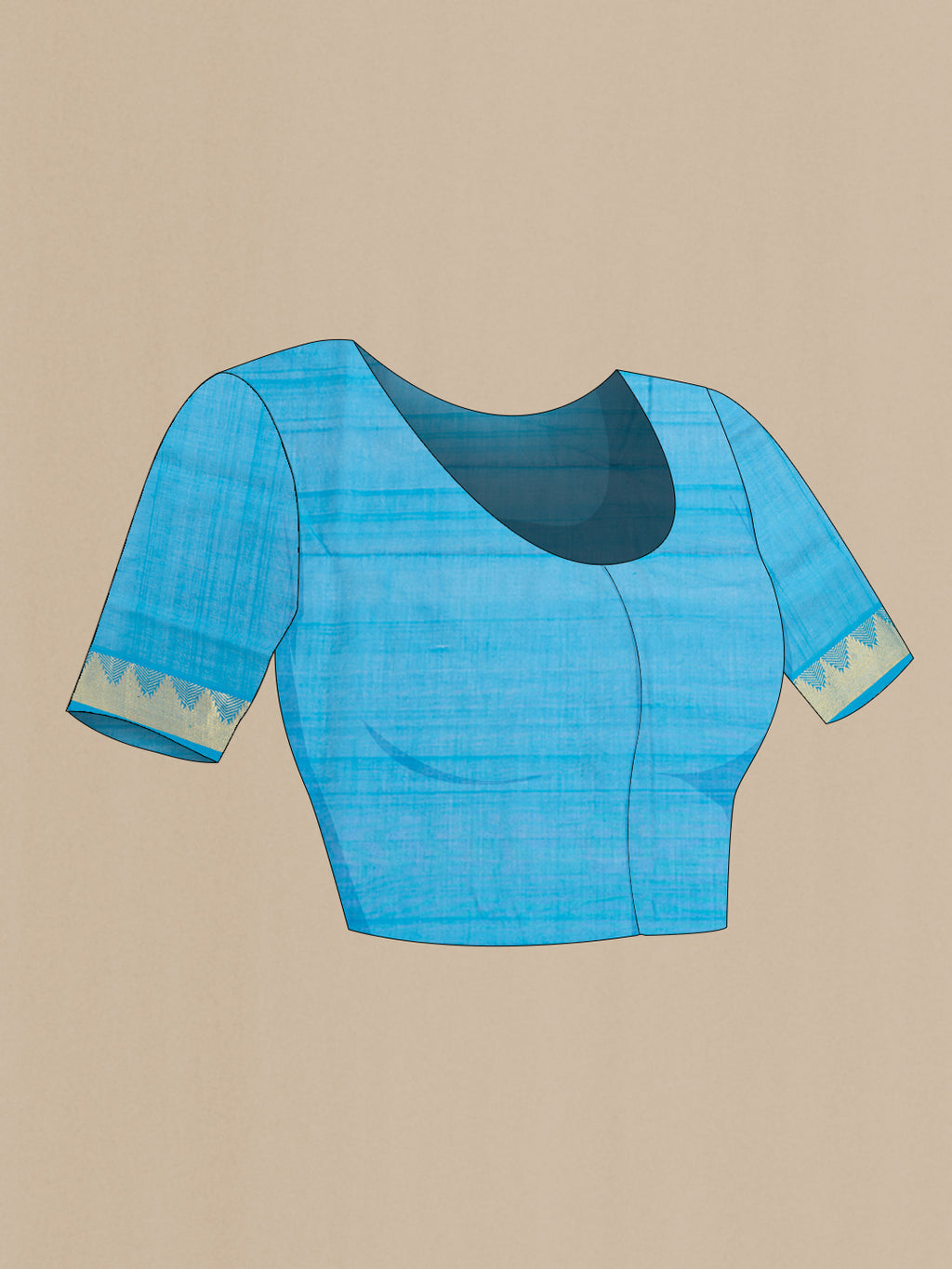 Close up image of the blouse of Violet Silk Cotton Saree with Zari Butta on the body and Zari Border. 