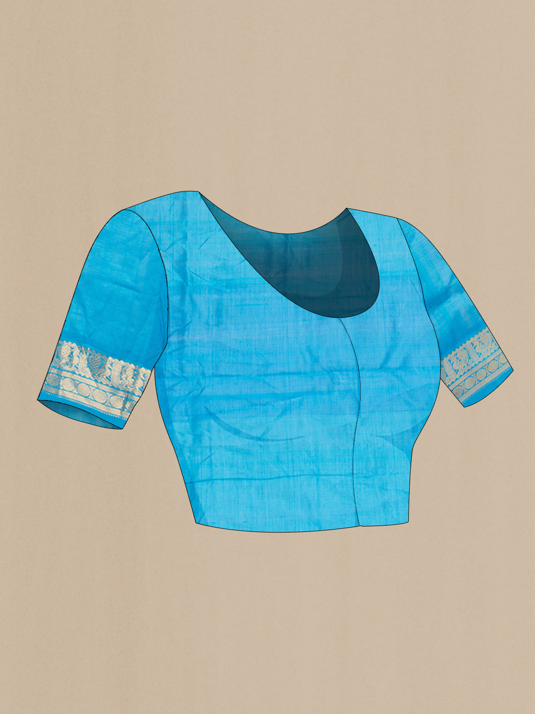 Close up image of the blouse of Mehandi Green Dual Tone Silk Cotton Saree with Zari Butta on the body and Zari Border. 