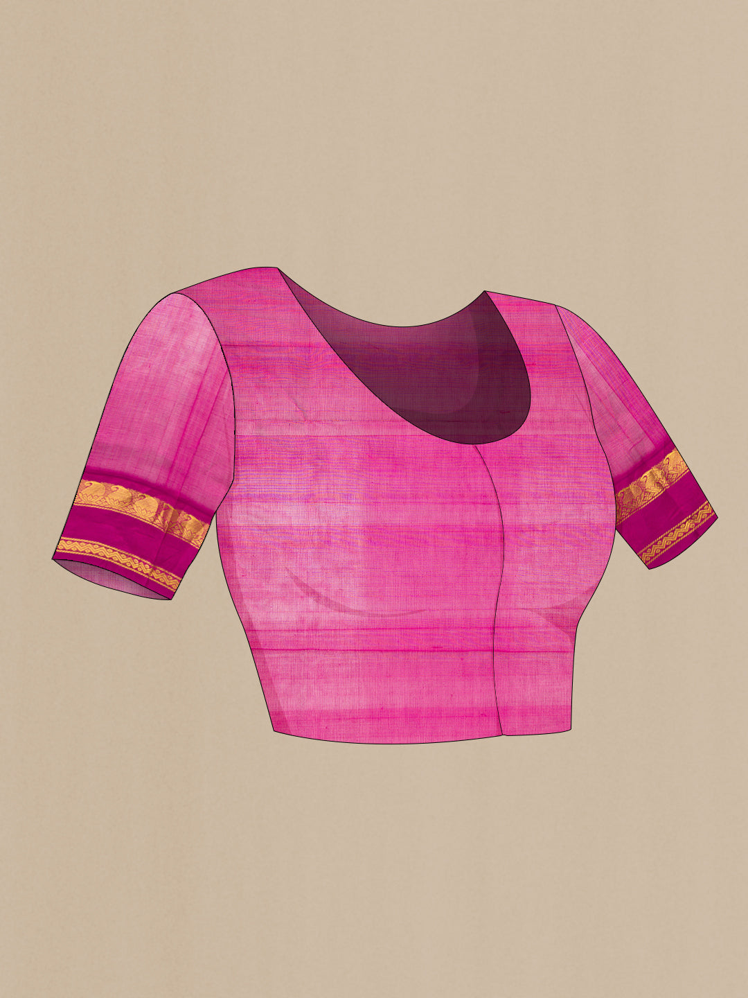 Close up image of the blouse of Yellow Dual Tone Silk Cotton Saree with Plain Body and Zari Border. 