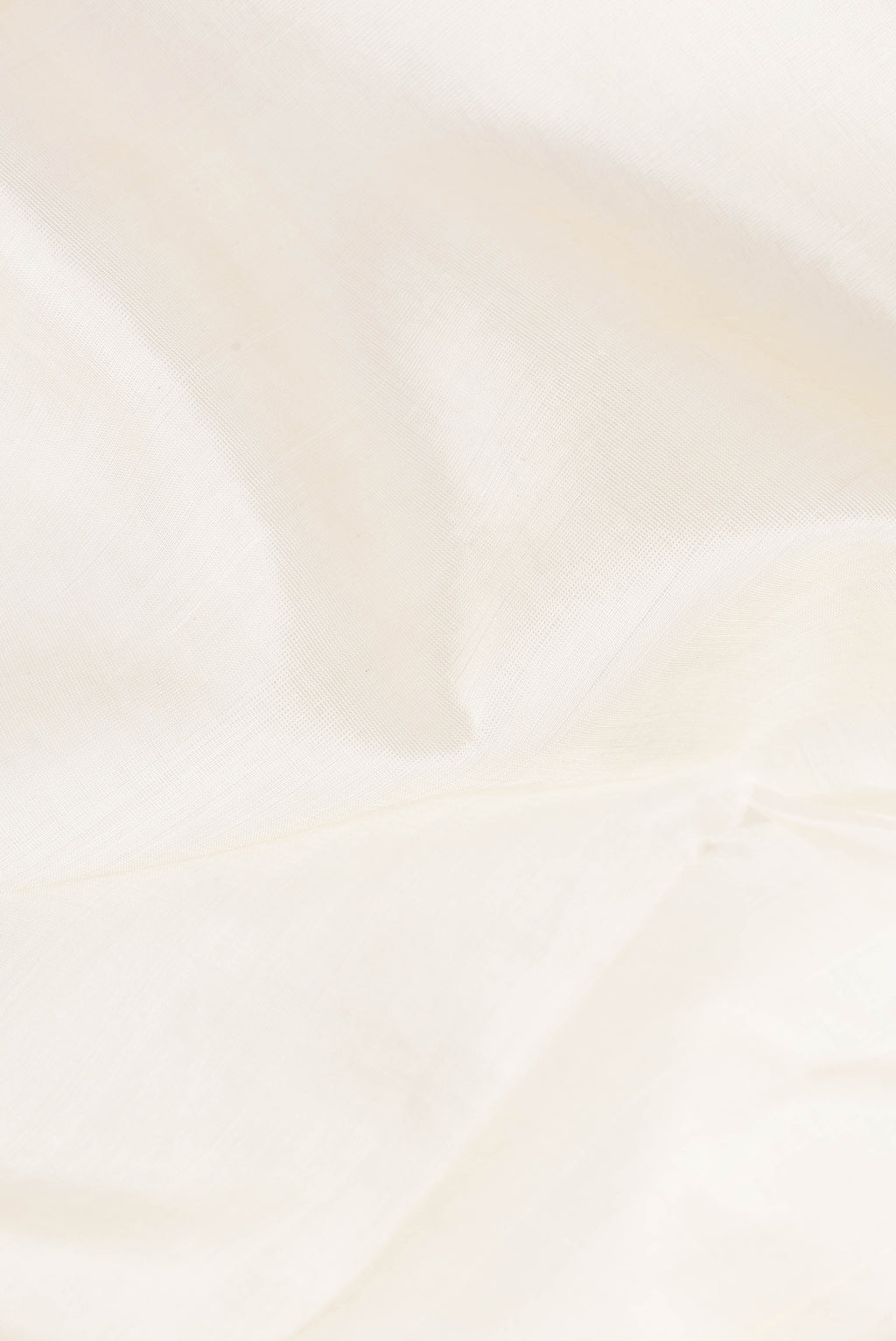 Close up of Off White Silk Cotton Saree with Plain Body and Zari Border.  displaying folds