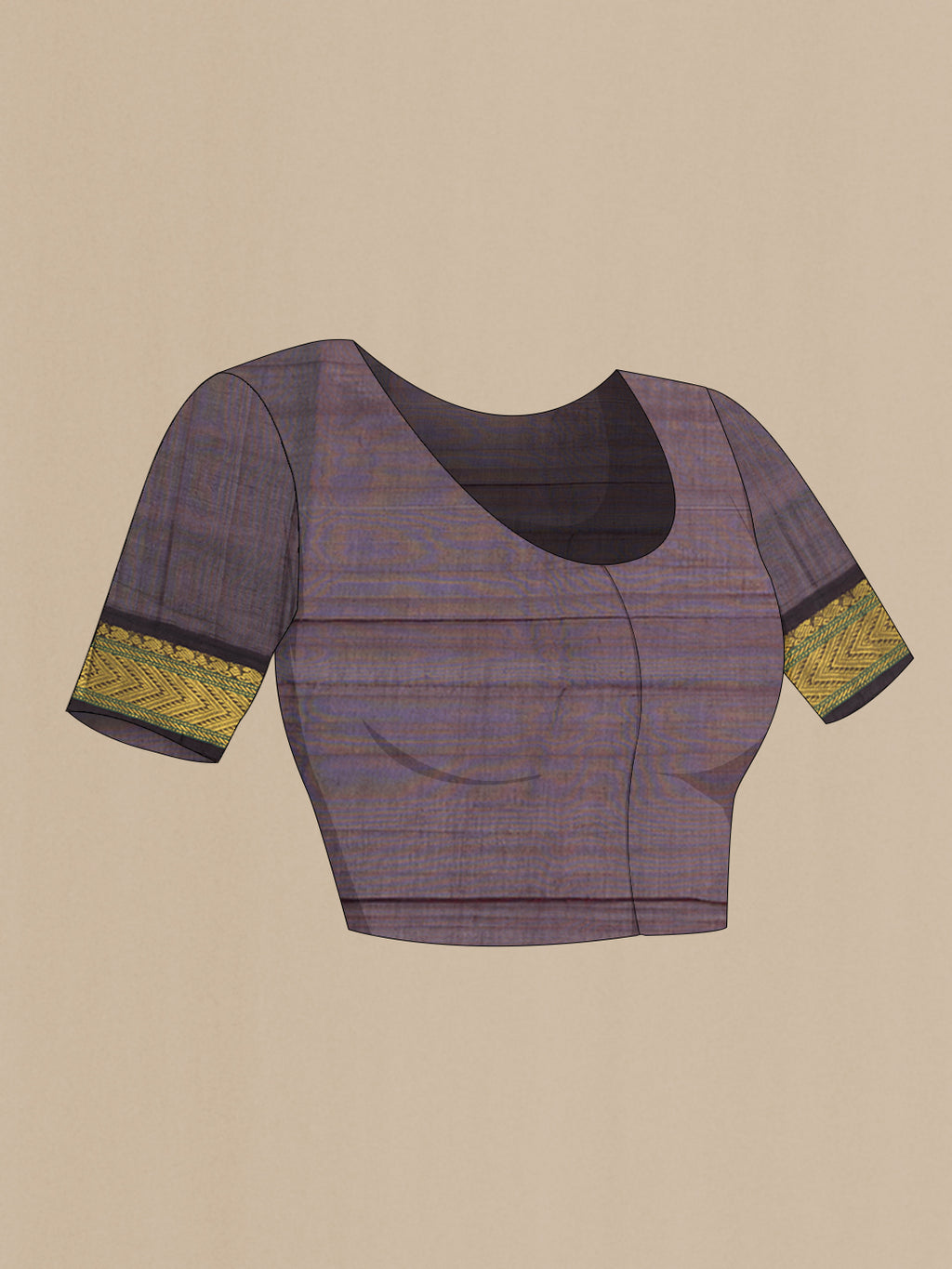 Close up image of the blouse of Rose Gold Silk Cotton Saree with Checked design on the body and Zari Border. 
