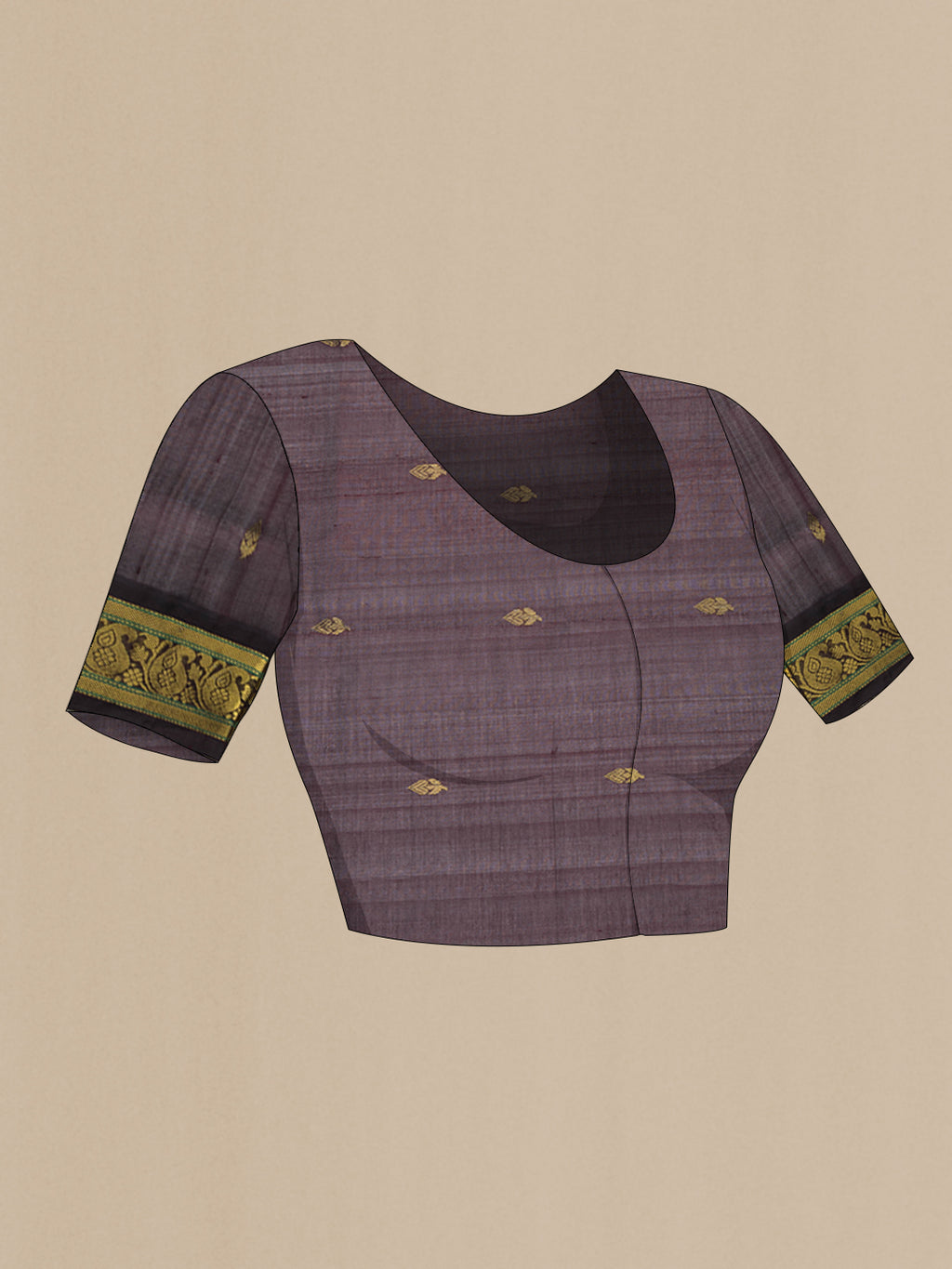 Close up image of the blouse of Green Dual Tone Silk Cotton Saree with Zari Butta on the body and Zari Border. 