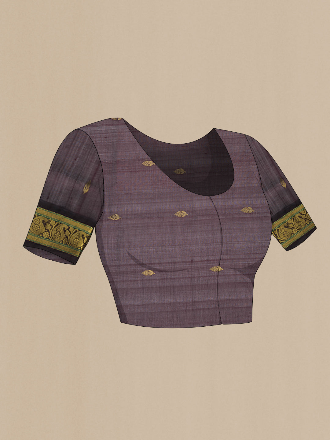 Close up image of the blouse of Green Dual Tone Silk Cotton Saree with Zari Butta on the body and Zari Border. 