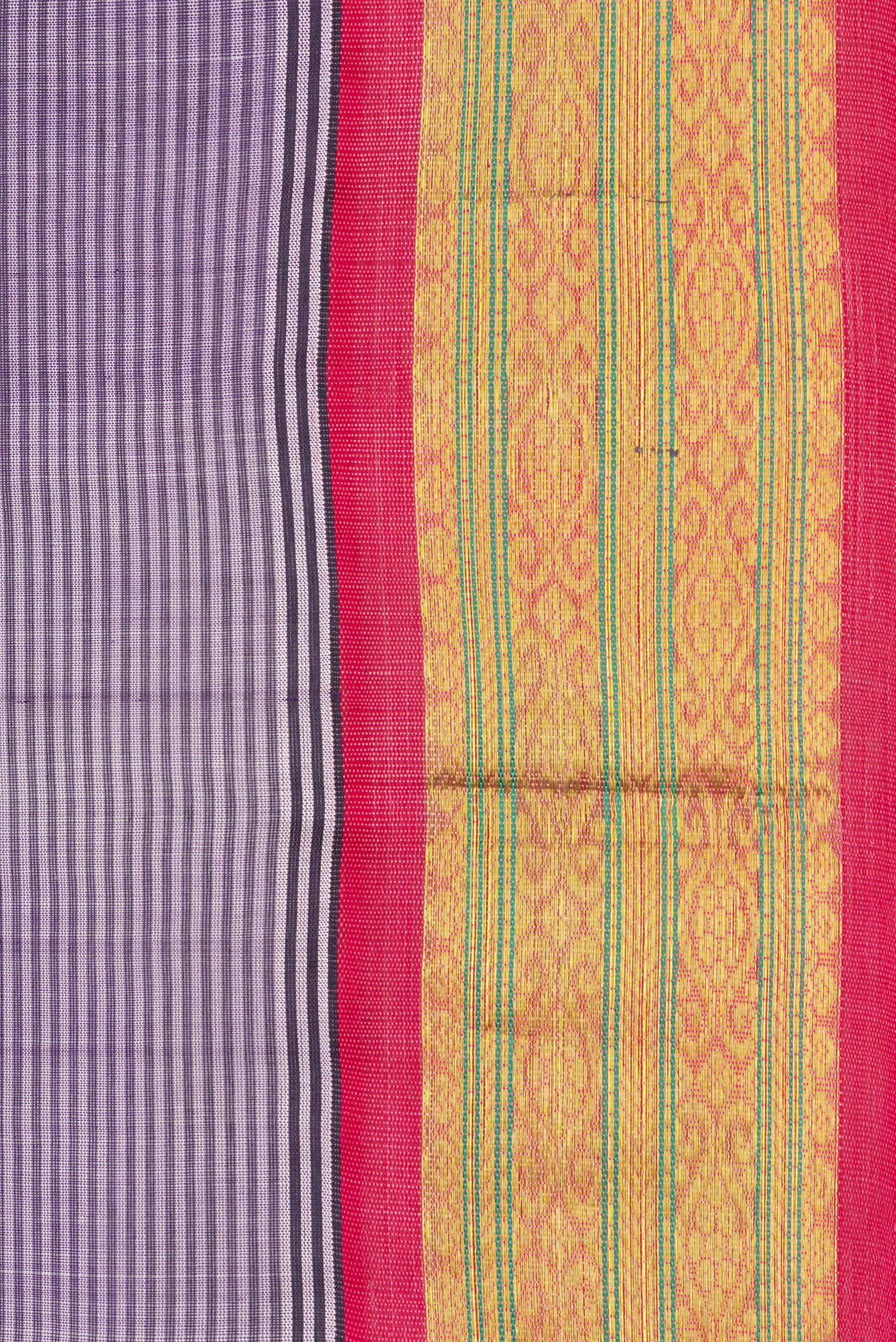 Border image of Purple Dual Tone Silk Cotton Saree with Stripes on the body and Zari Border. 
