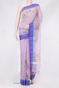 Lavender Kota Silk Saree with Printed design on the body and Thread Border.  displayed on a mannequin