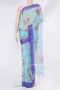 Sky Blue Kota Silk Saree with Printed design on the body and Thread Border.  displayed on a mannequin