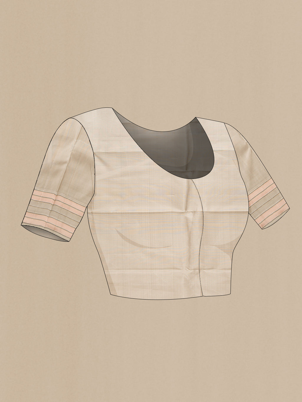 Close up image of the blouse of Pure Silk Pure Zari Pink Dual Tone Kanjivaram Saree with Stripes on the body and Zari Border. 