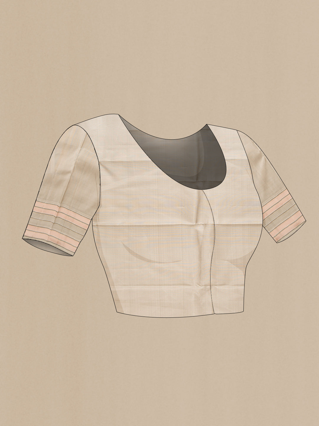 Close up image of the blouse of Pure Silk Pure Zari Pink Dual Tone Kanjivaram Saree with Stripes on the body and Zari Border. 