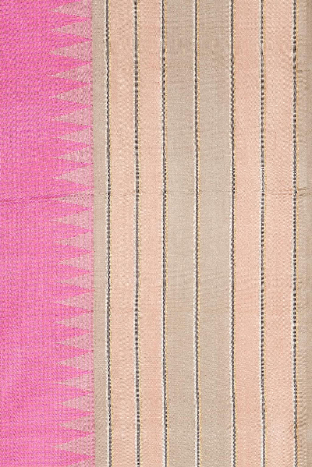 Border image of Pure Silk Pure Zari Pink Dual Tone Kanjivaram Saree with Stripes on the body and Zari Border. 