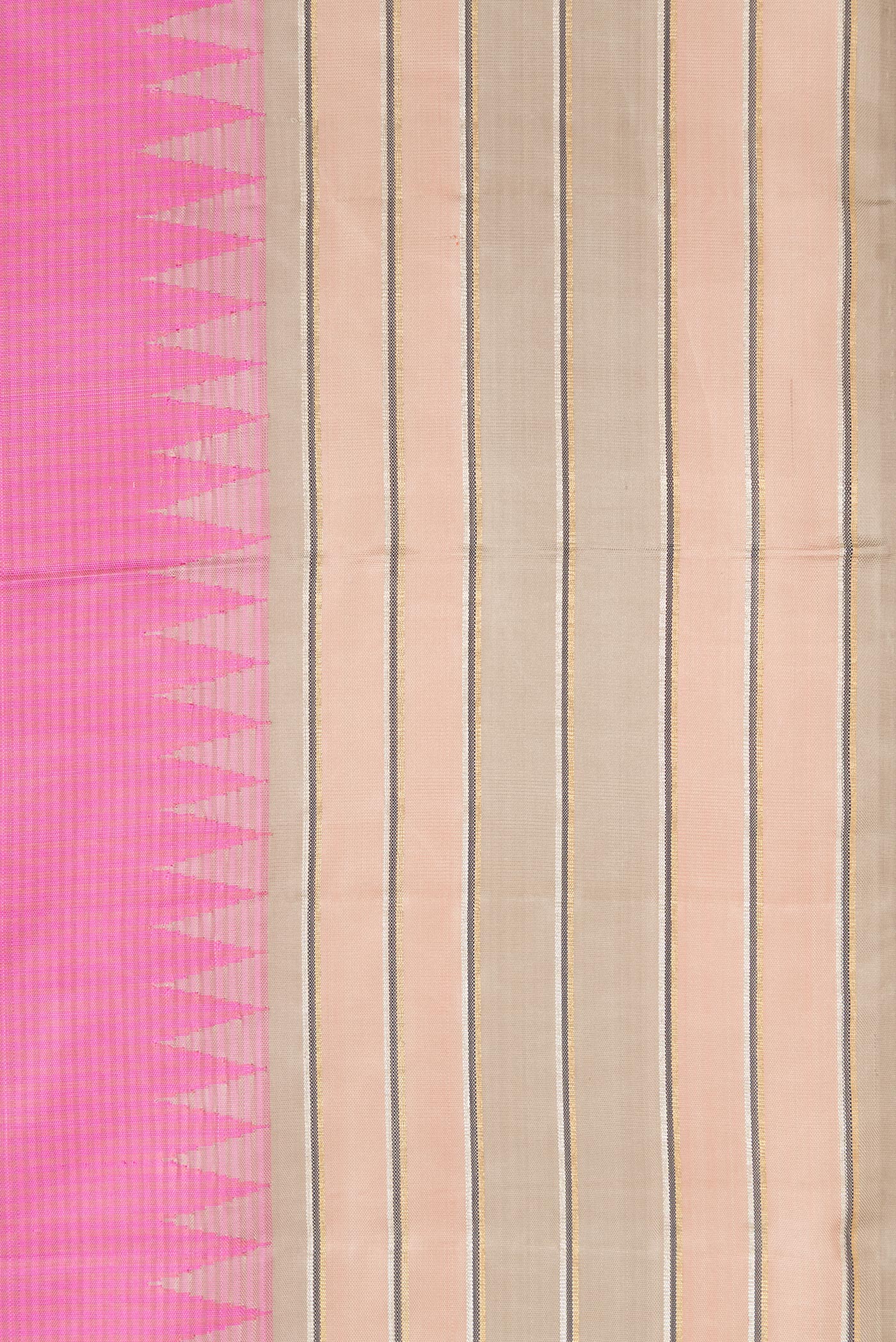 Border image of Pure Silk Pure Zari Pink Dual Tone Kanjivaram Saree with Stripes on the body and Zari Border. 