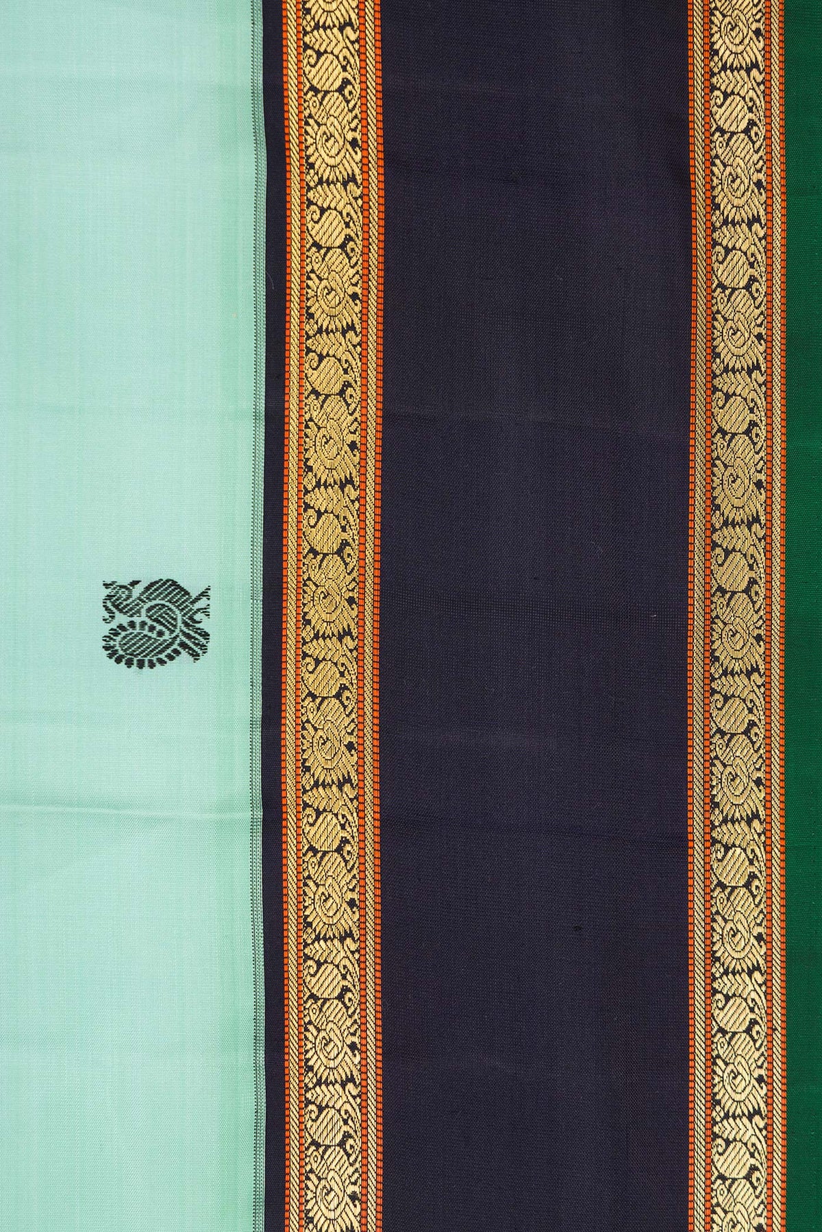 Border image of Pure Silk Pure Zari Light Blue Dual Tone Kanchipuram Saree with Thread Butta on the body and Zari Border. 
