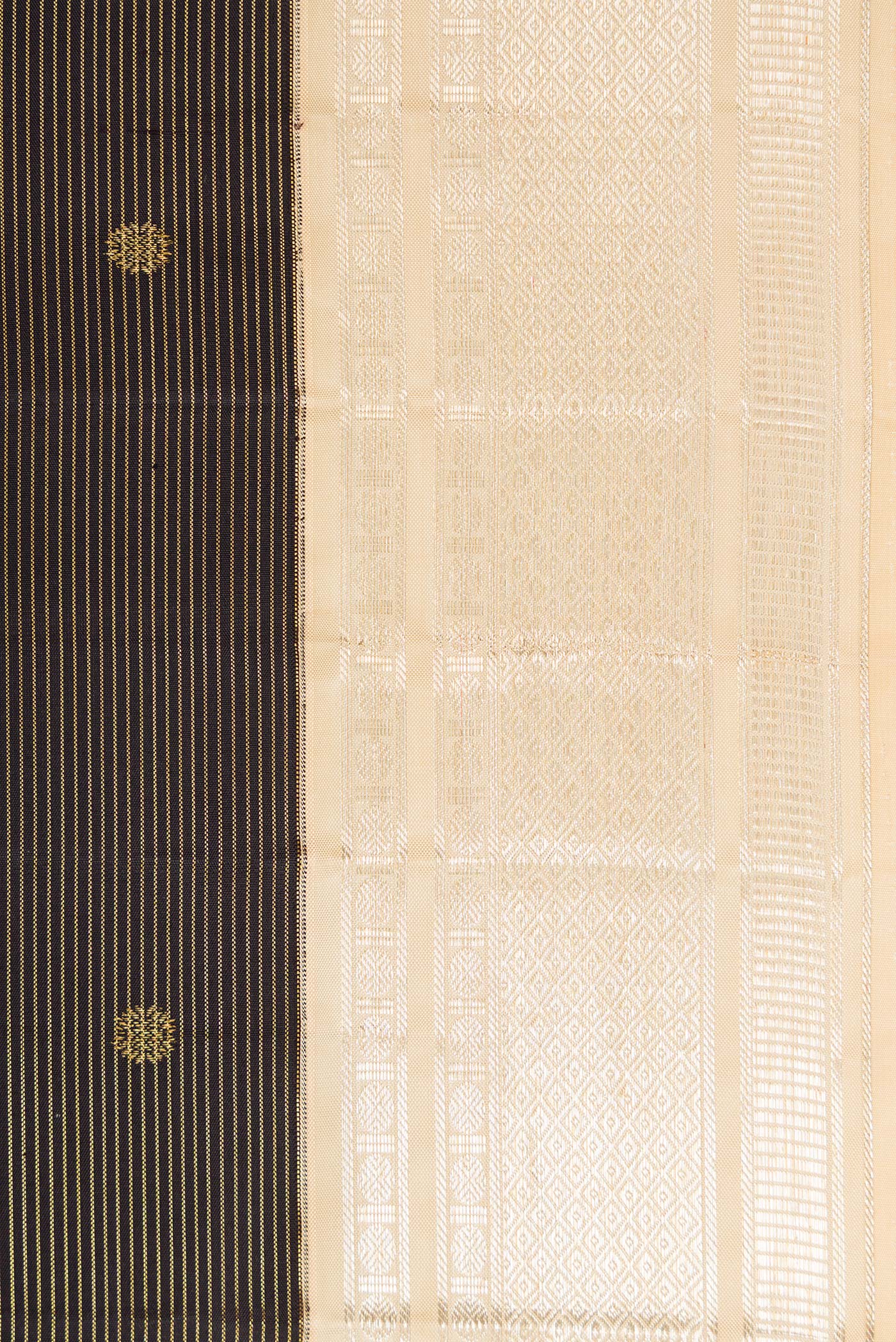 Border image of Black Dual Tone Kanchipuram Silk Saree with Stripes on the body and Zari Border. 