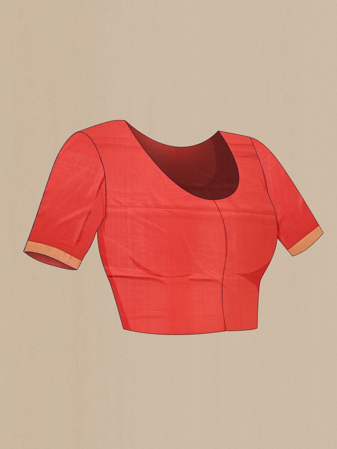 Close up image of the blouse of Orange Dual Tone Georgette Saree with Zari Butta on the body and Zari Border. 