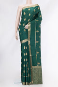 Bottle Green Dual Tone Mysore Silk Saree with Zari Butta on the body and Zari Border.  displayed on a mannequin