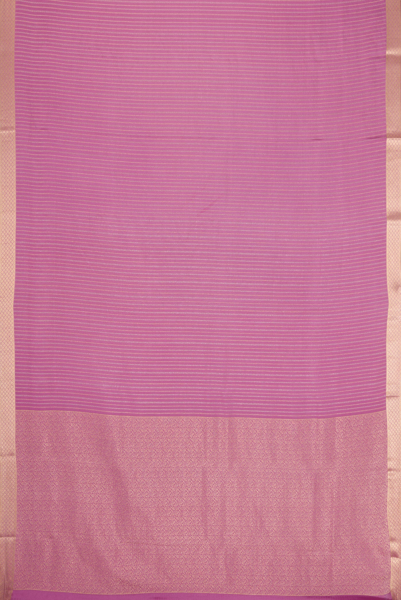 Flat view of Lavender Dual Tone Mysore Crepe Saree with Stripes on the body and Zari Border. 