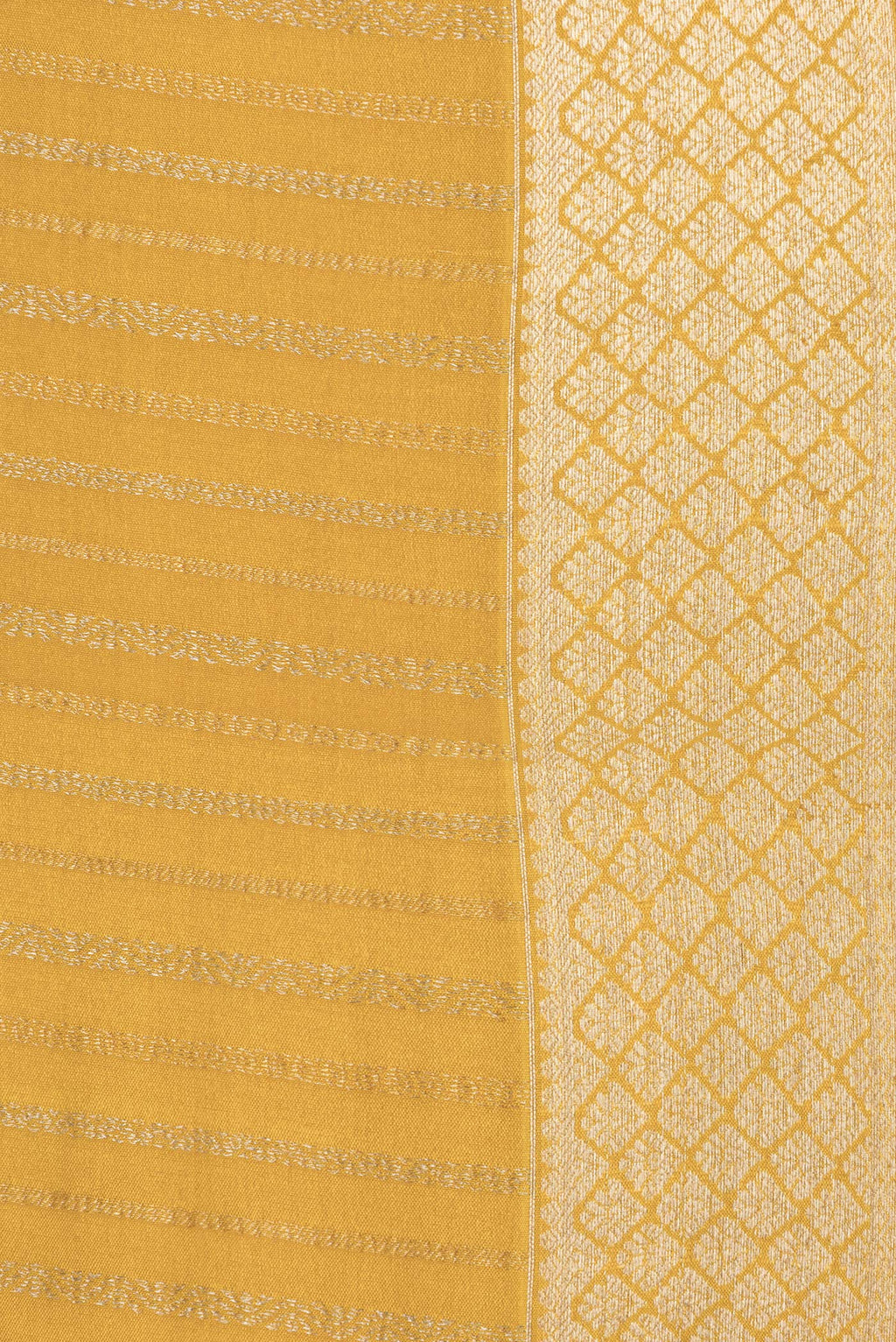 Border image of Mustard Dual Tone Banarasi Georgette Saree with Stripes on the body and Zari Border. 