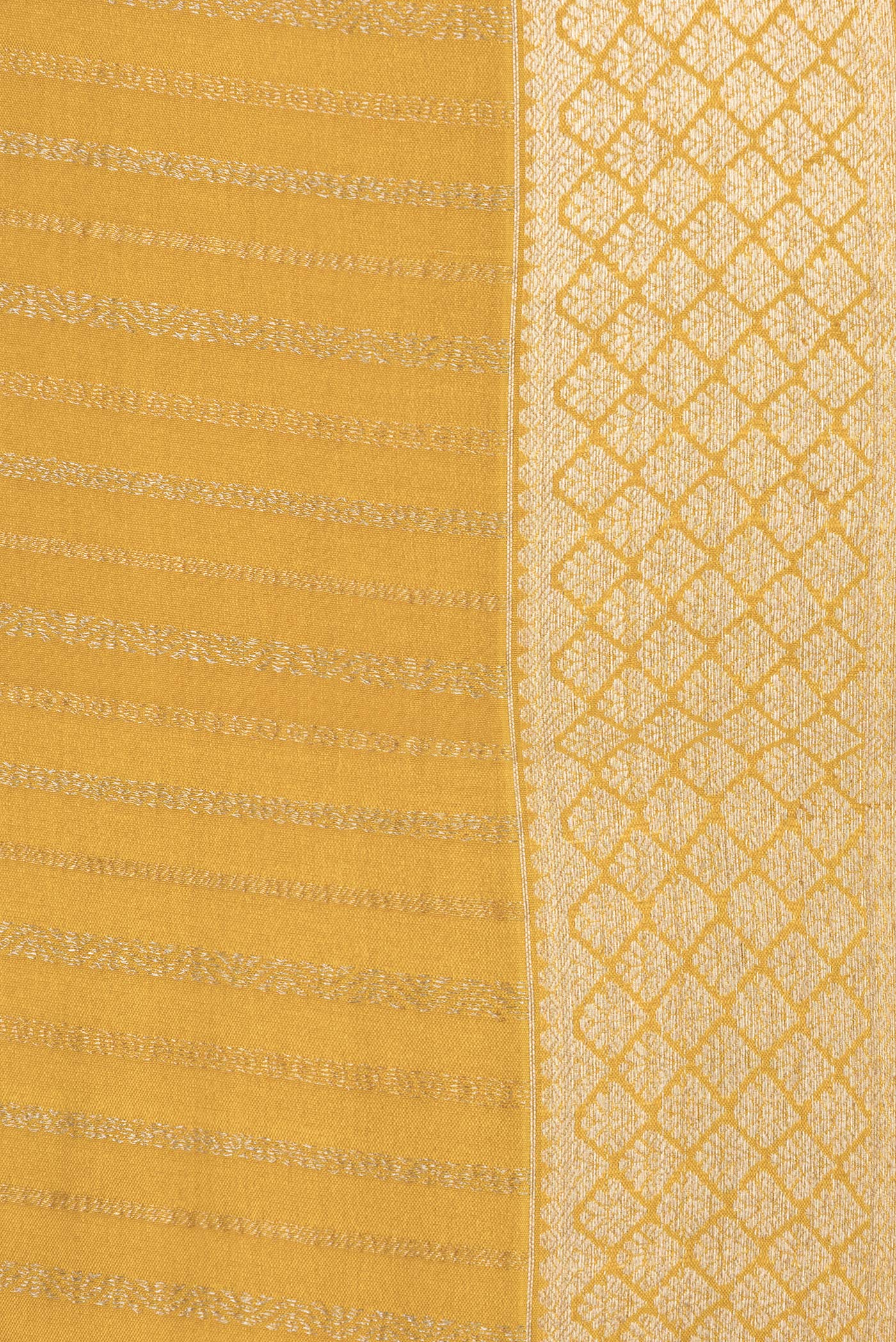 Border image of Mustard Dual Tone Banarasi Georgette Saree with Stripes on the body and Zari Border. 