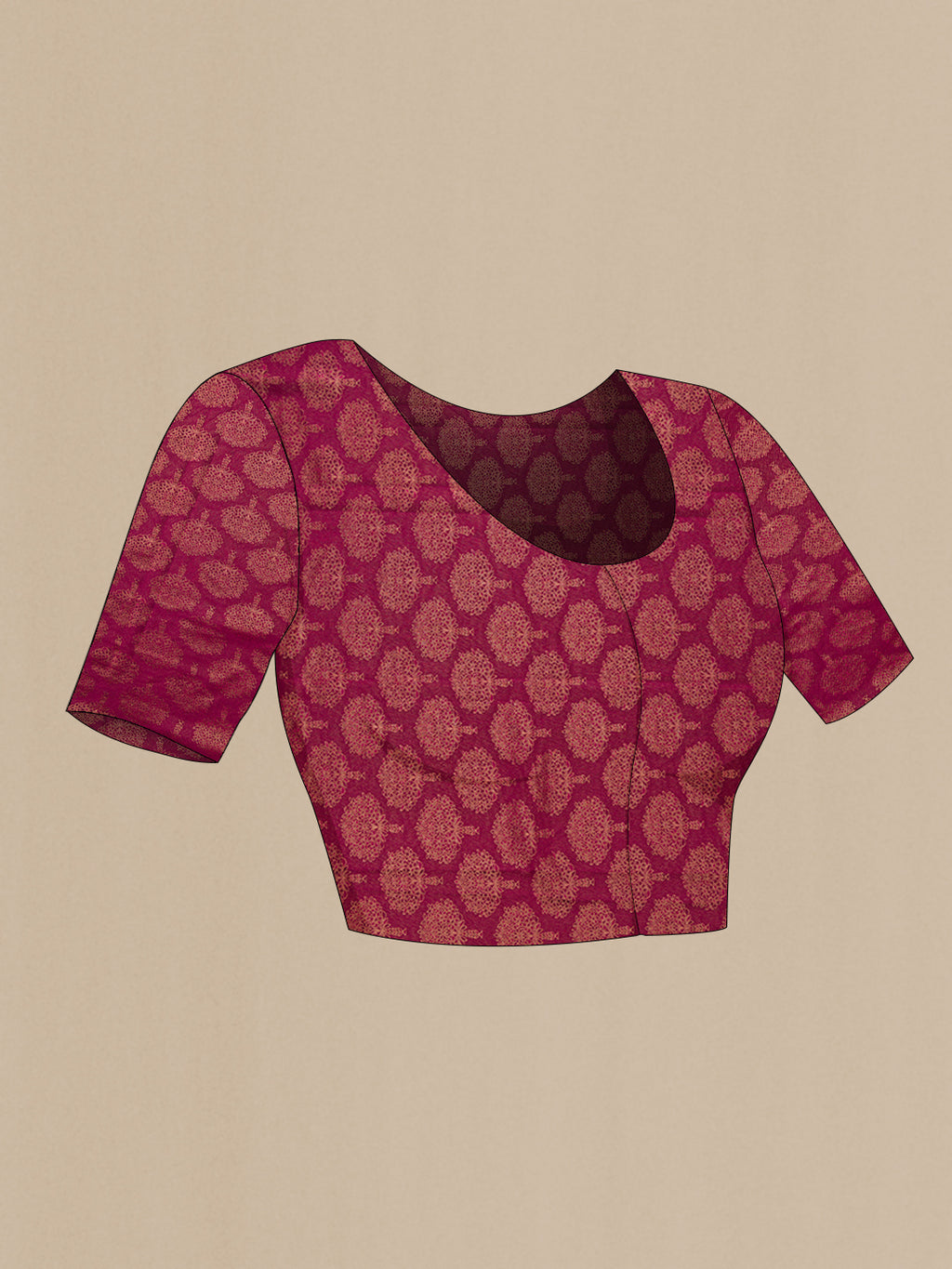 Close up image of the blouse of Purple Dual Tone Crepe Saree with Jacquard design on the body and Zari Border. 
