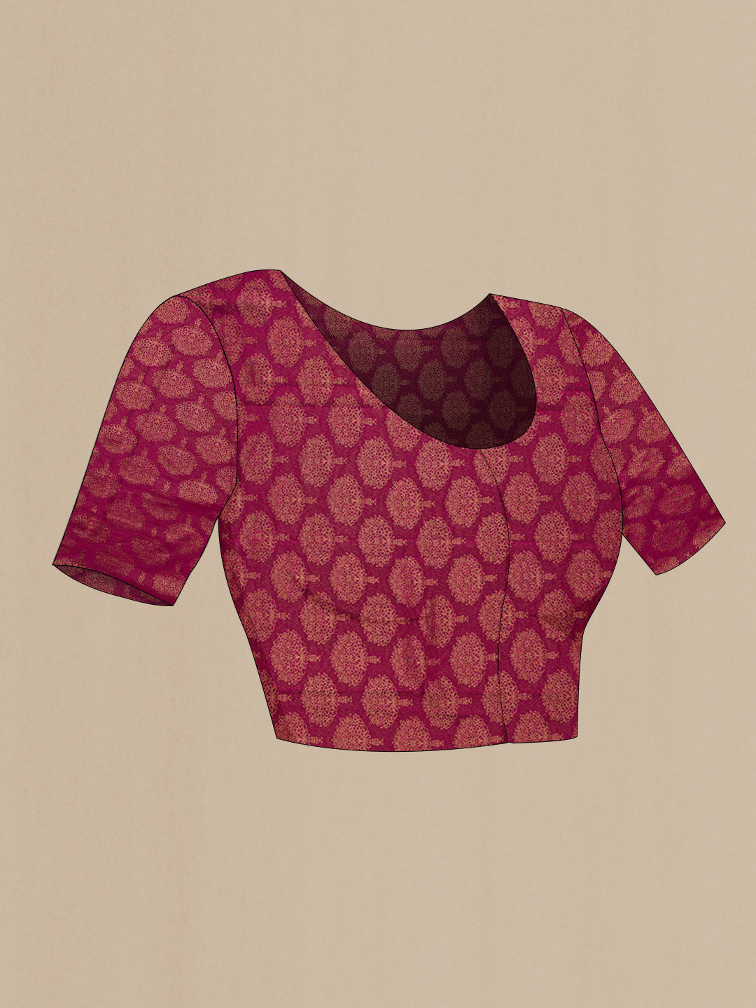 Close up image of the blouse of Purple Dual Tone Crepe Saree with Jacquard design on the body and Zari Border. 