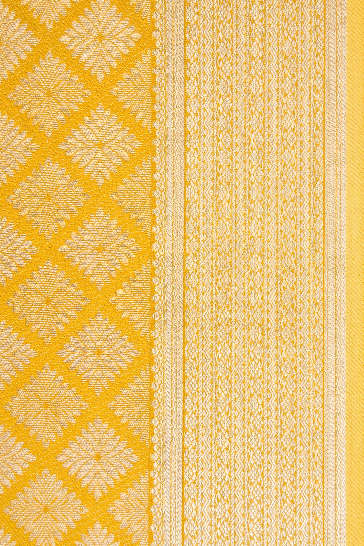 Border image of Mustard Dual Tone Mysore Crepe Saree with Zari Brocade on the body and Zari Border. 