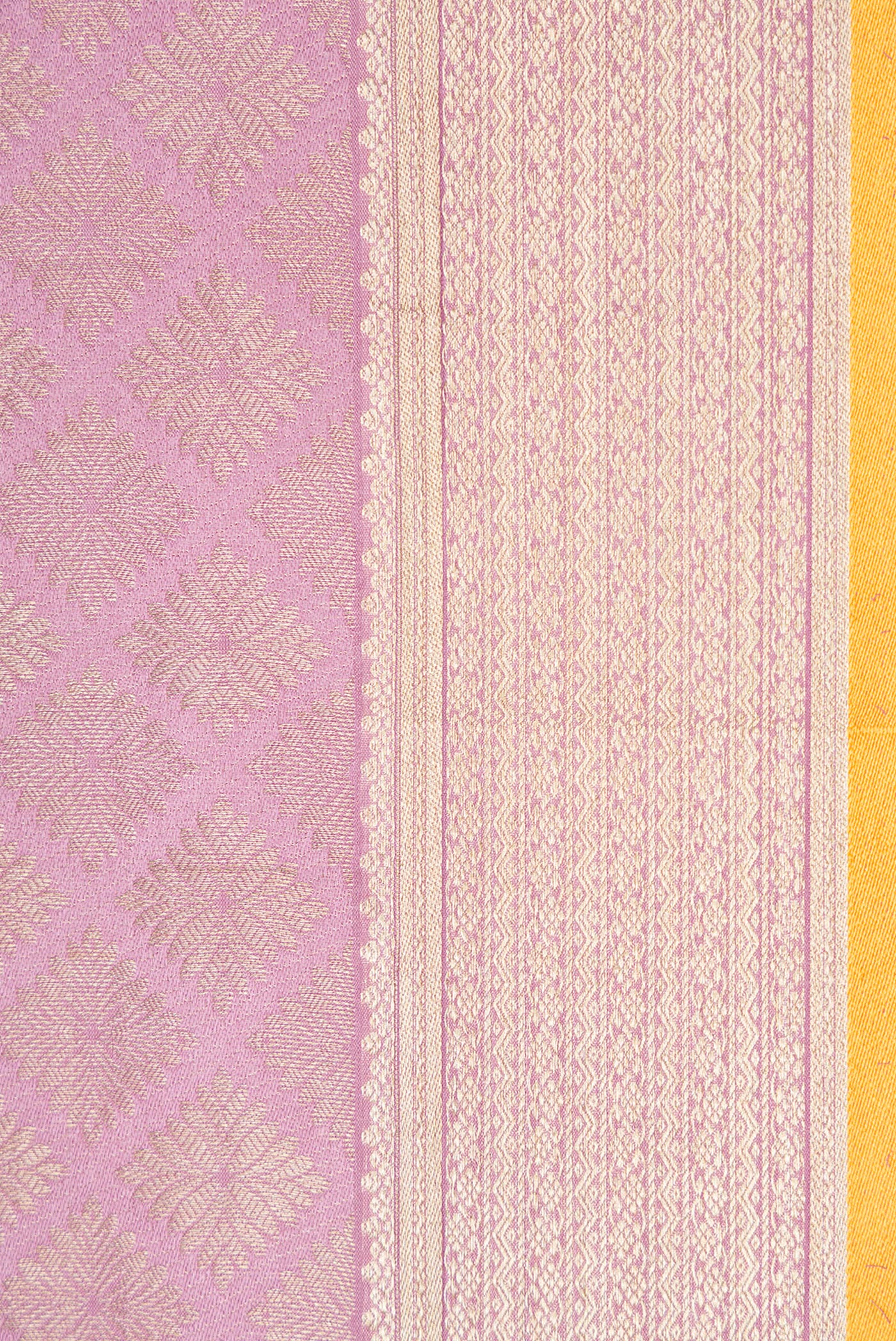 Border image of Lavender Dual Tone Mysore Crepe Saree with Zari Brocade on the body and Zari Border. 