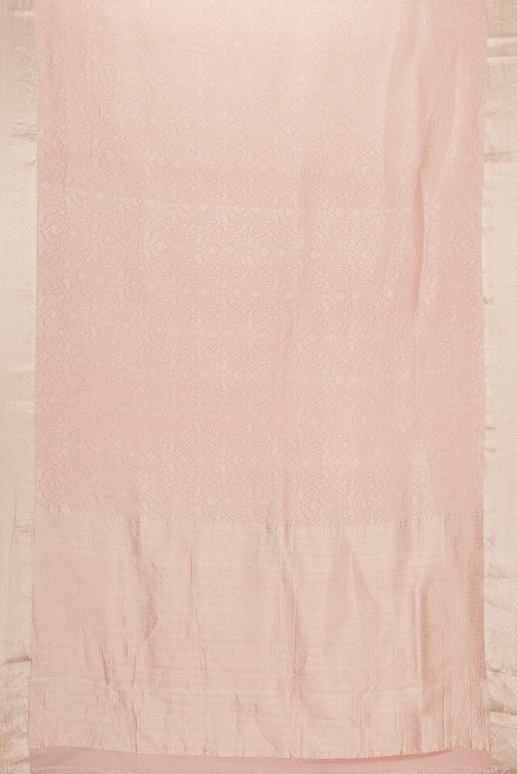 Flat view of Golden Peach Dual Tone Banarasi Georgette Saree with Zari Brocade on the body and Zari Border. 