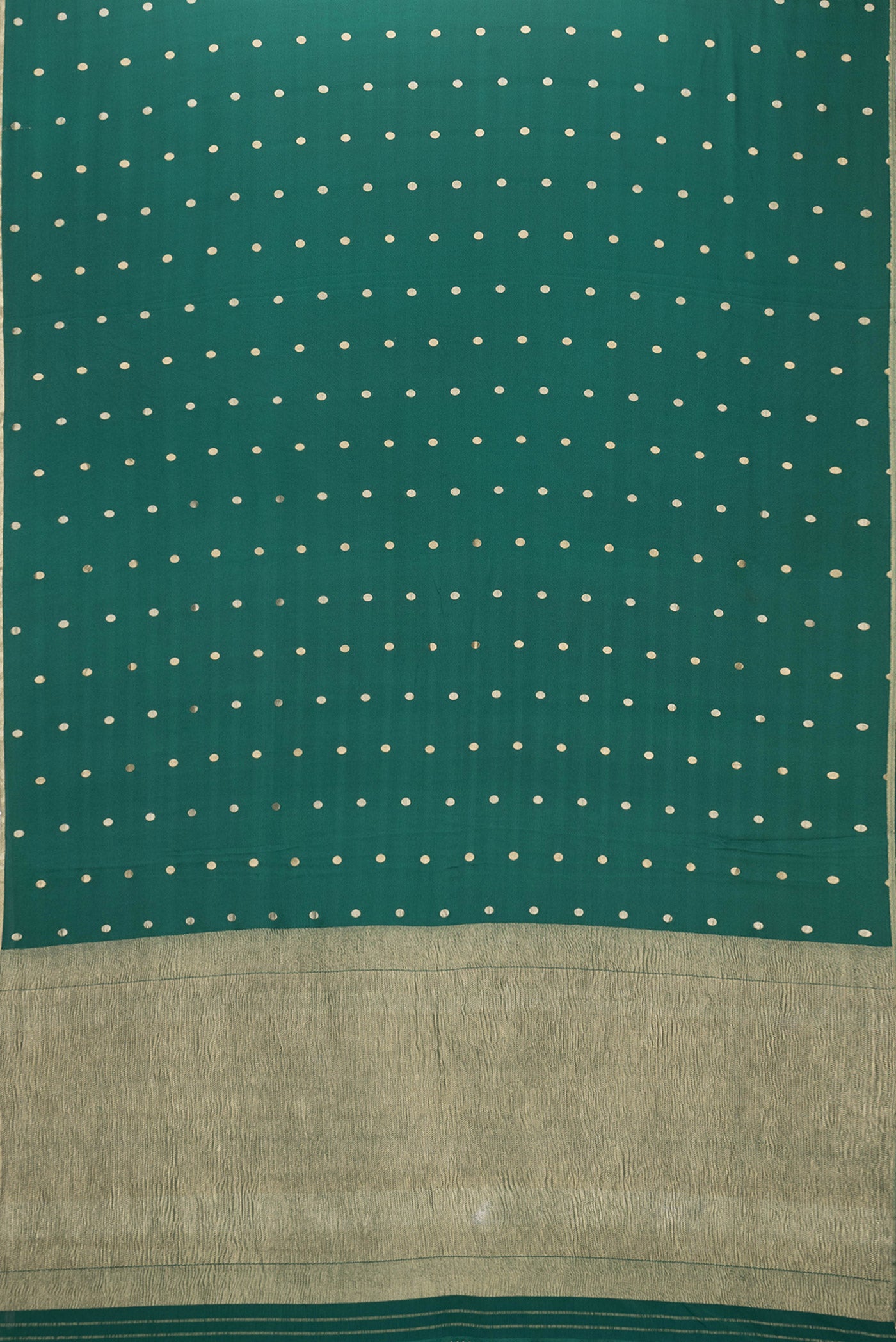 Flat view of Bottle Green Dual Tone Mysore Silk Saree with Zari Butta on the body and Zari Border. 
