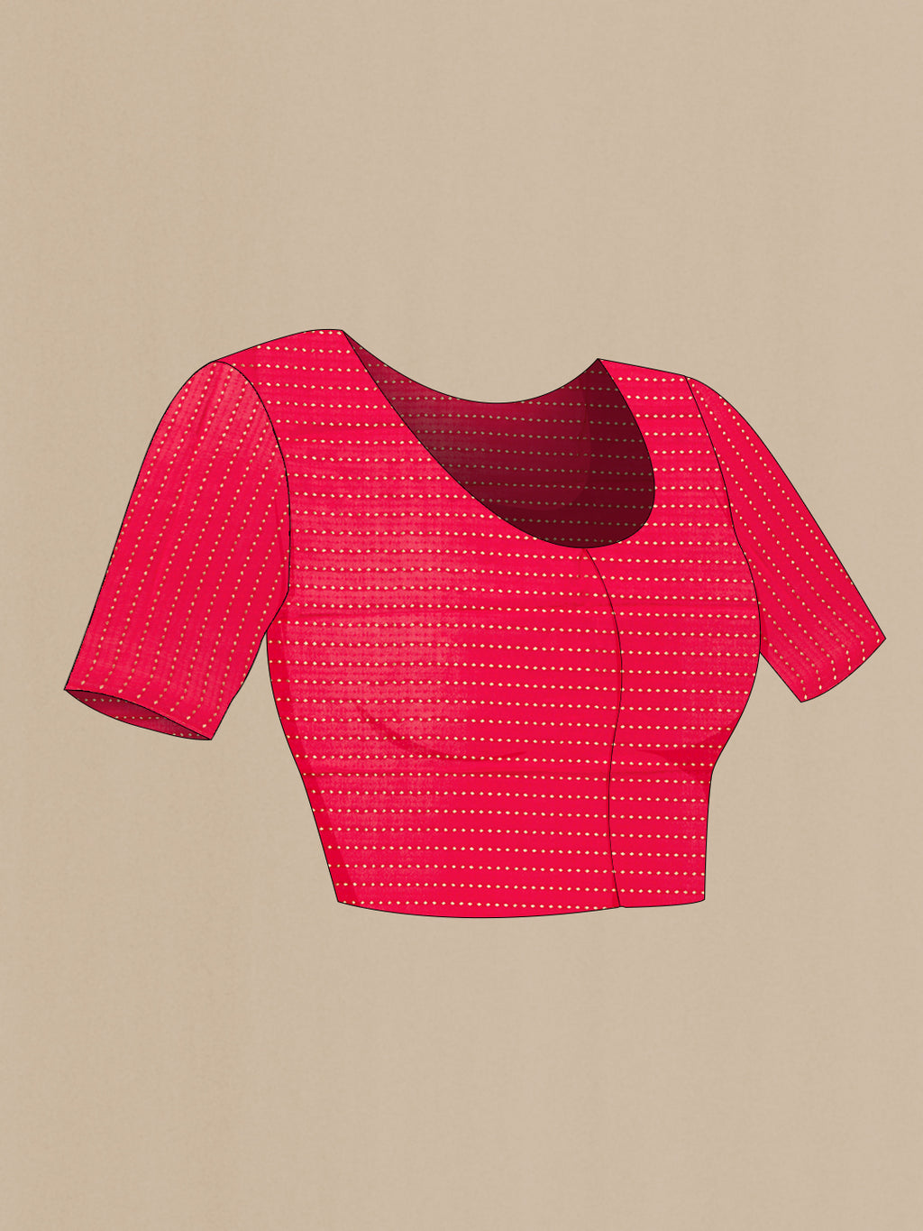Close up image of the blouse of Red Dual Tone Mysore Georgette Saree with Zari Butta on the body and Plain Border. 