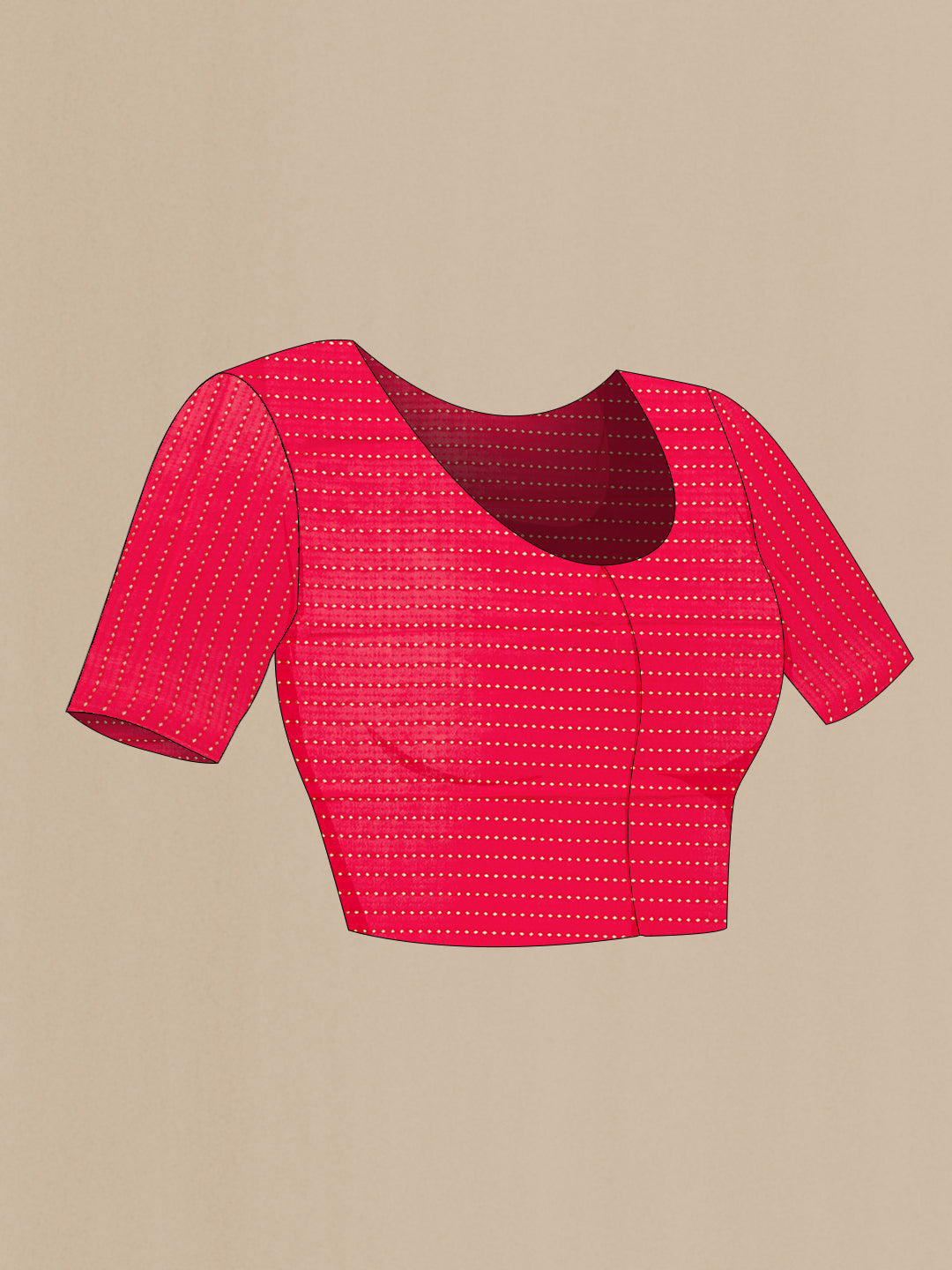Close up image of the blouse of Red Dual Tone Mysore Georgette Saree with Zari Butta on the body and Plain Border. 