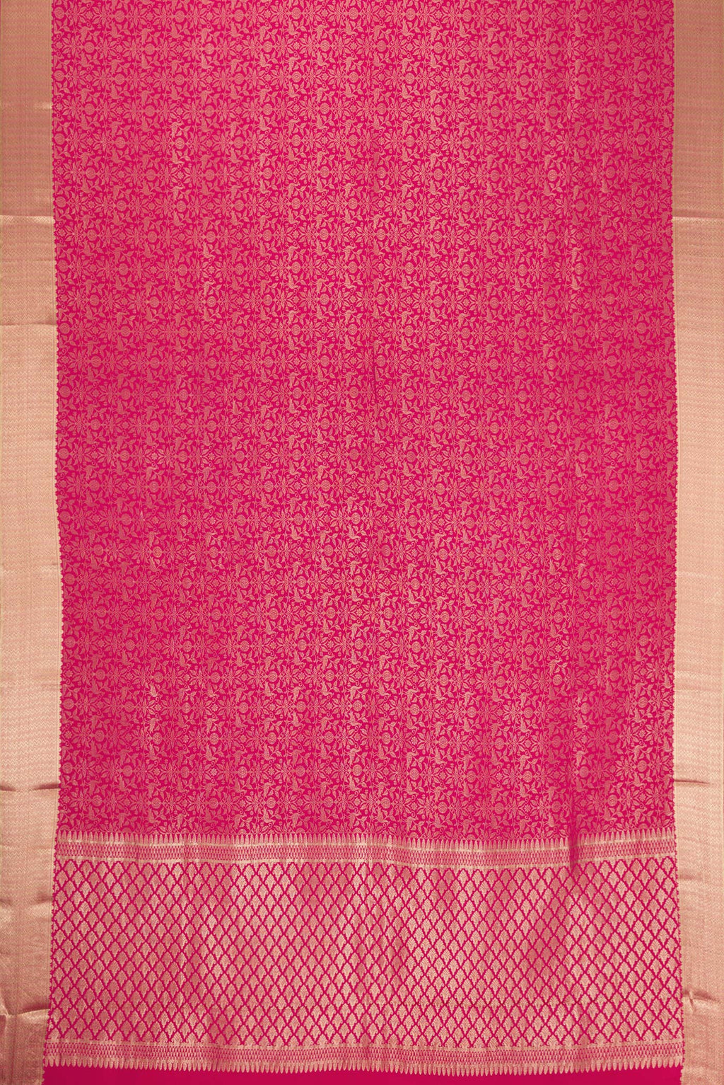 Flat view of Beige and Off White Dual Tone Georgette Saree with Zari Brocade on the body and Zari Border. 